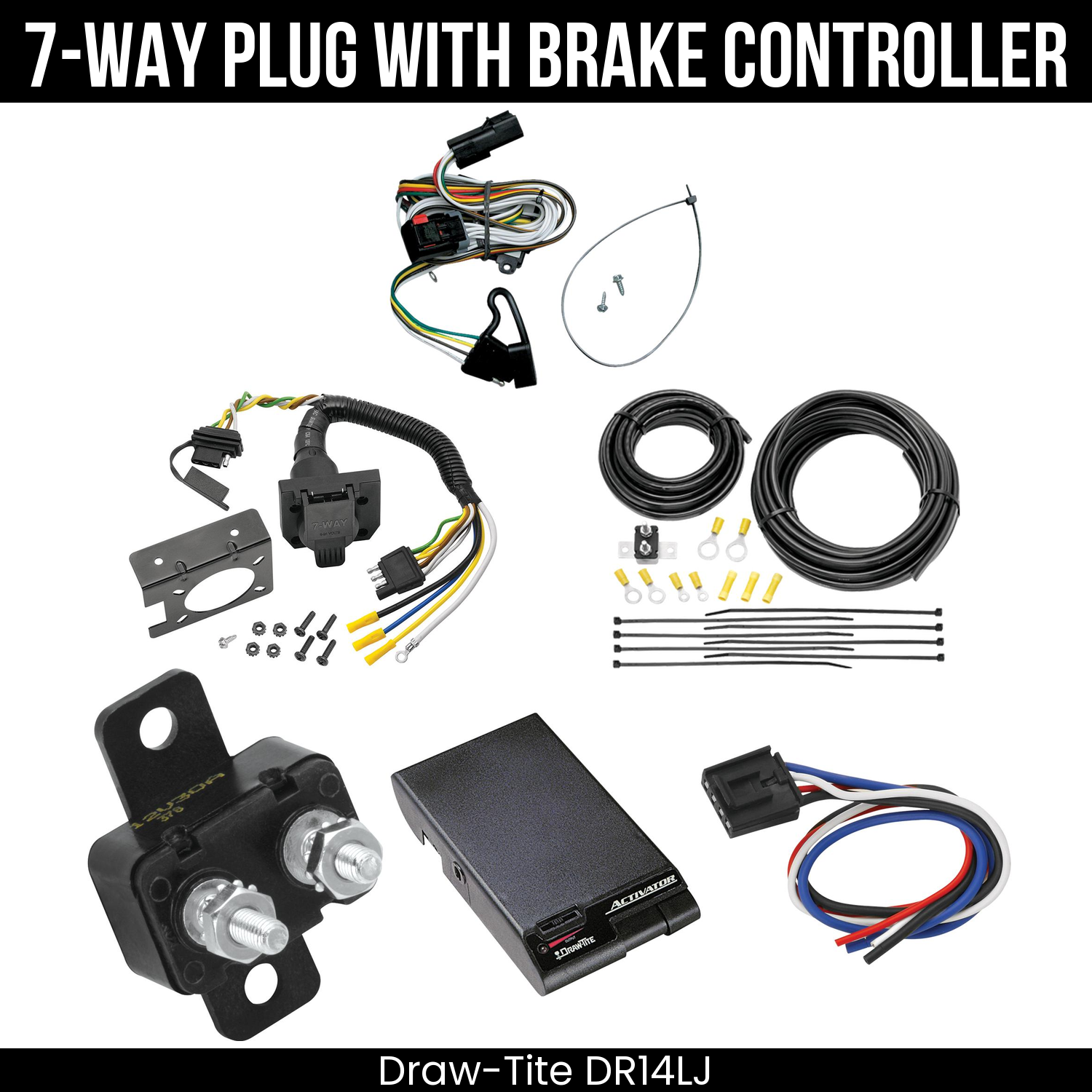 Trailer Wiring 7-Way Plug w/ Bracket , Draw-Tite Activator Brake Control