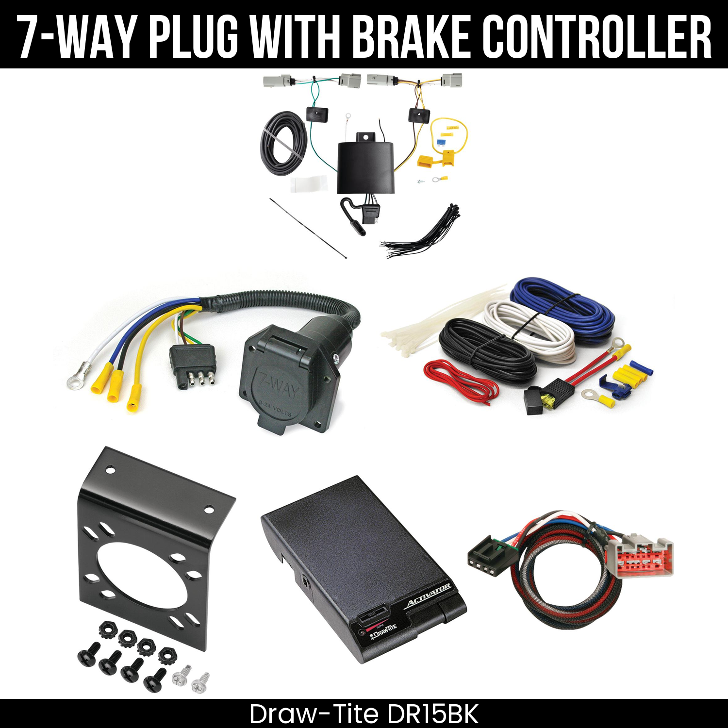 Trailer Wiring 7-Way Economy Plug w/ Bracket , Draw-Tite Activator Brake Control