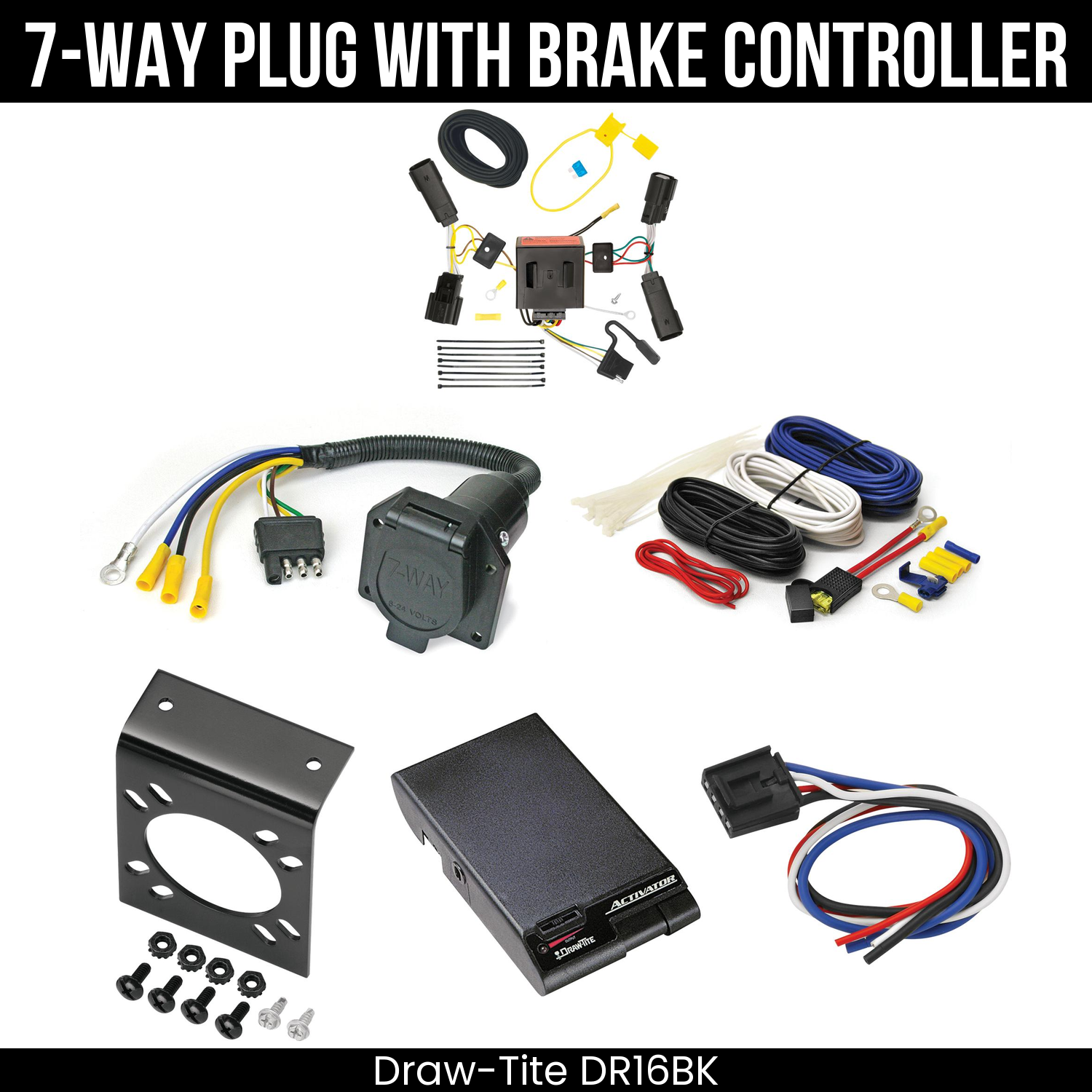 Trailer Wiring 7-Way Economy Plug w/ Bracket , Draw-Tite Activator Brake Control