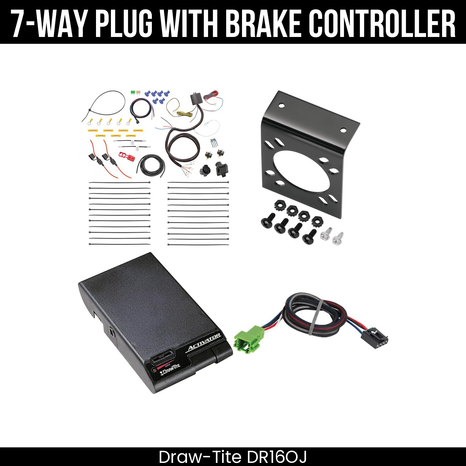 Trailer Wiring 7-Way Plug w/ Bracket , Draw-Tite Activator Brake Control