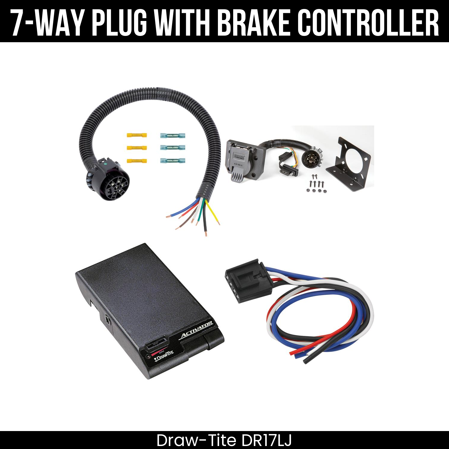 Trailer Wiring 7-Way Plug w/ Bracket , Draw-Tite Activator Brake Control
