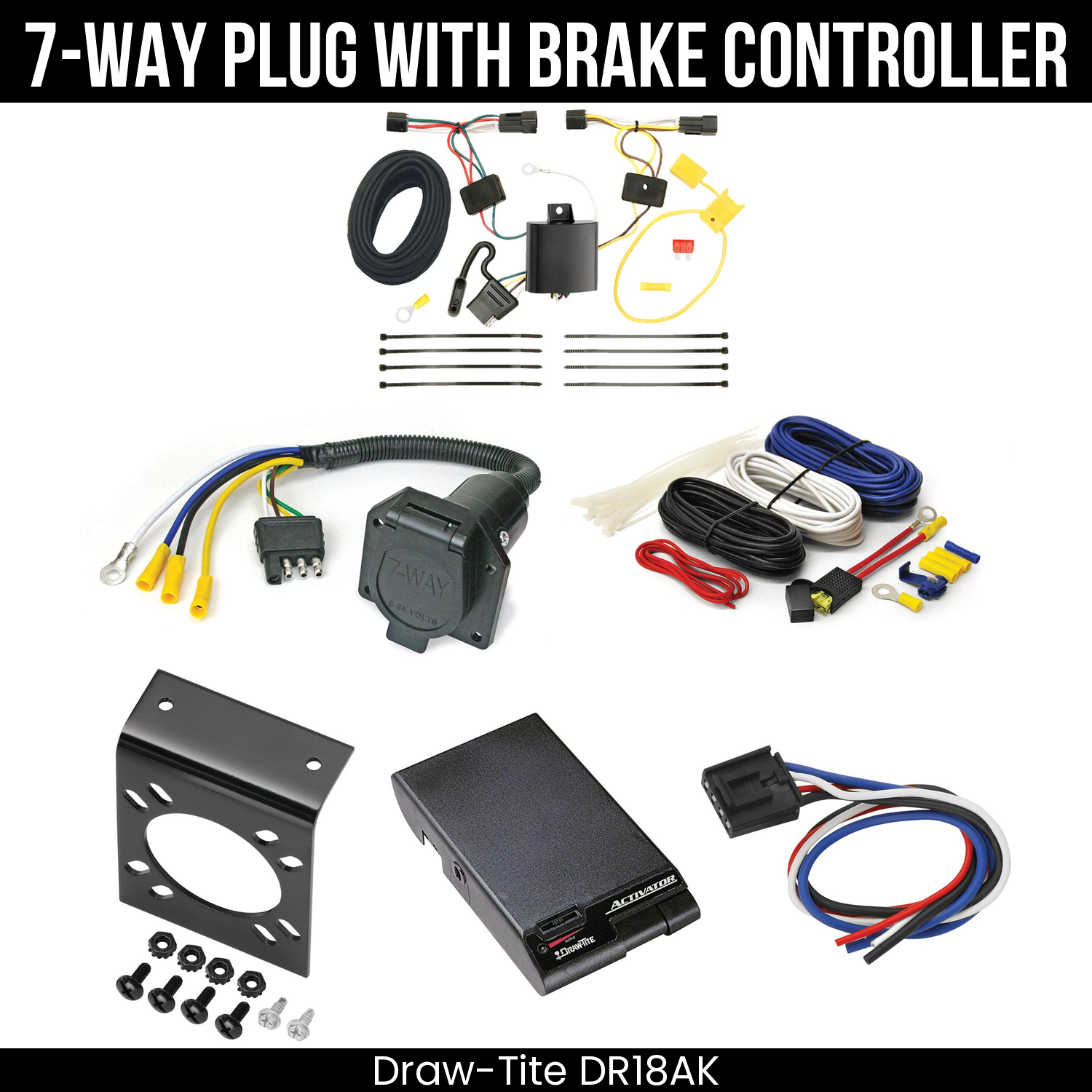 Trailer Wiring 7-Way Economy Plug w/ Bracket , Draw-Tite Activator Brake Control