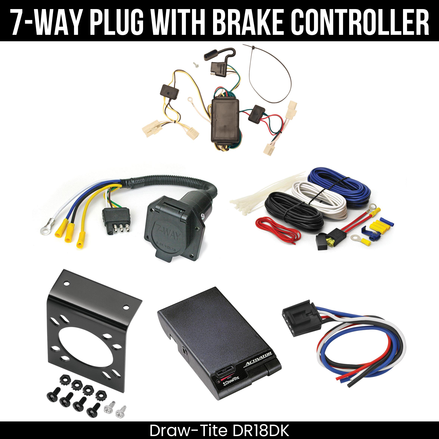 Trailer Wiring 7-Way Economy Plug w/ Bracket , Draw-Tite Activator Brake Control