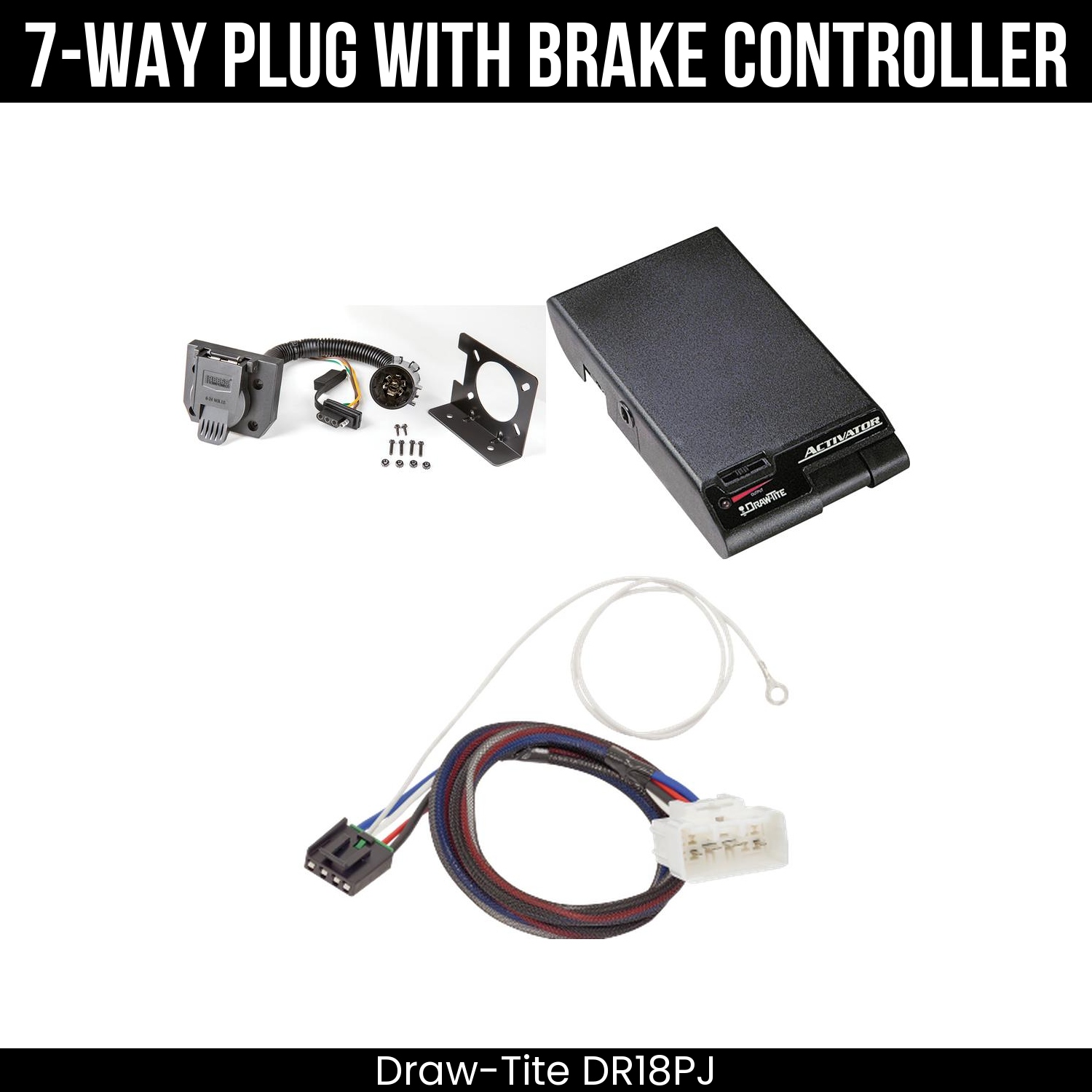 Trailer Wiring 7-Way Plug w/ Bracket , Draw-Tite Activator Brake Control