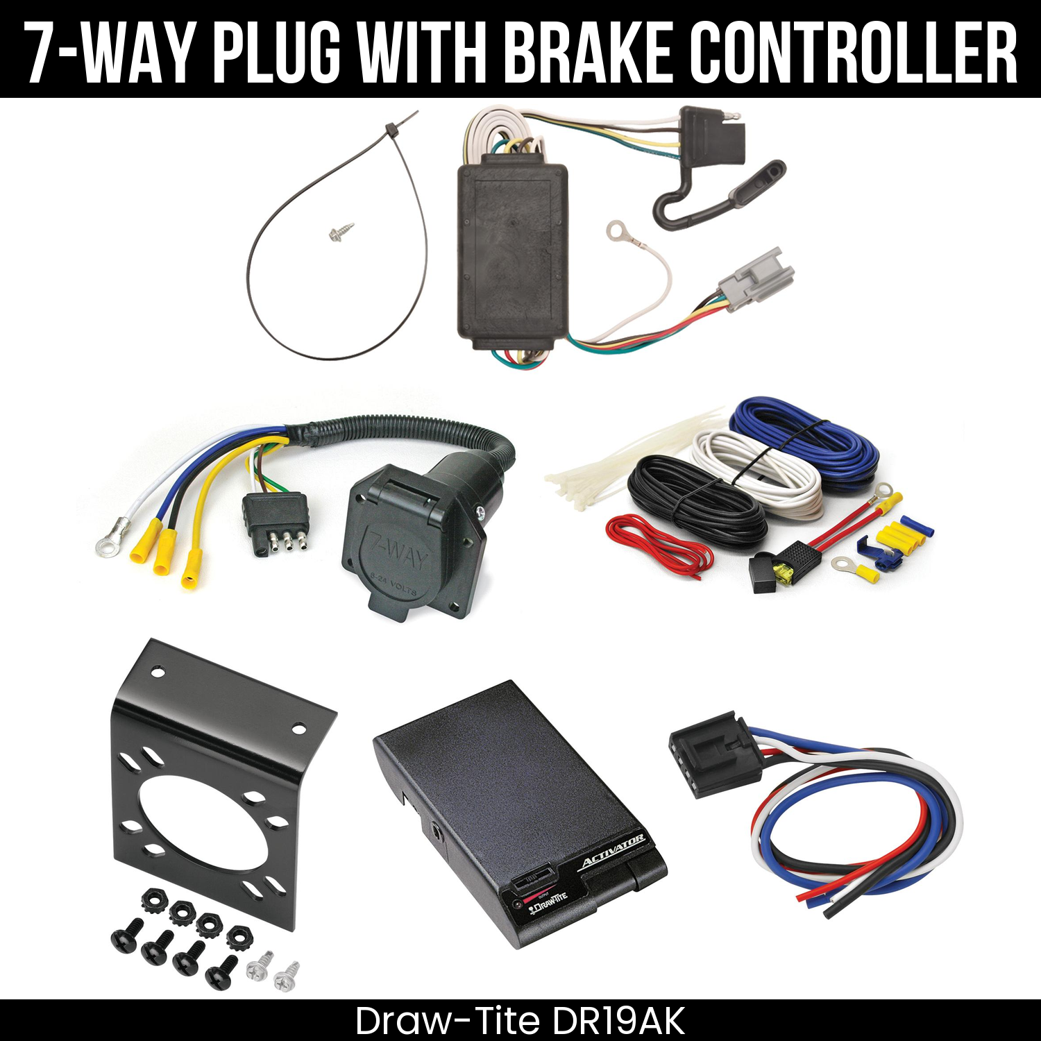 Trailer Wiring 7-Way Economy Plug w/ Bracket , Draw-Tite Activator Brake Control