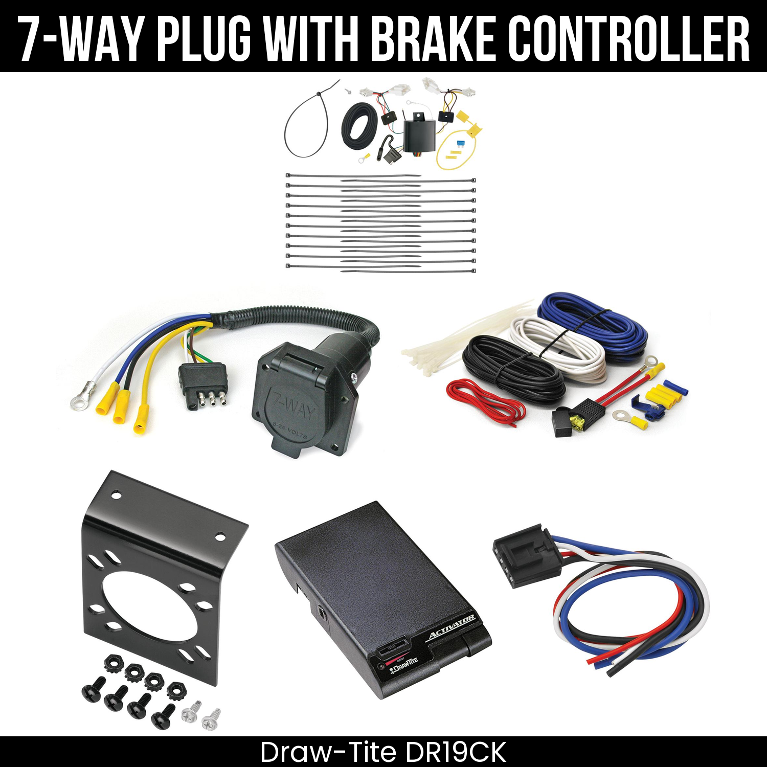 Trailer Wiring 7-Way Economy Plug w/ Bracket , Draw-Tite Activator Brake Control
