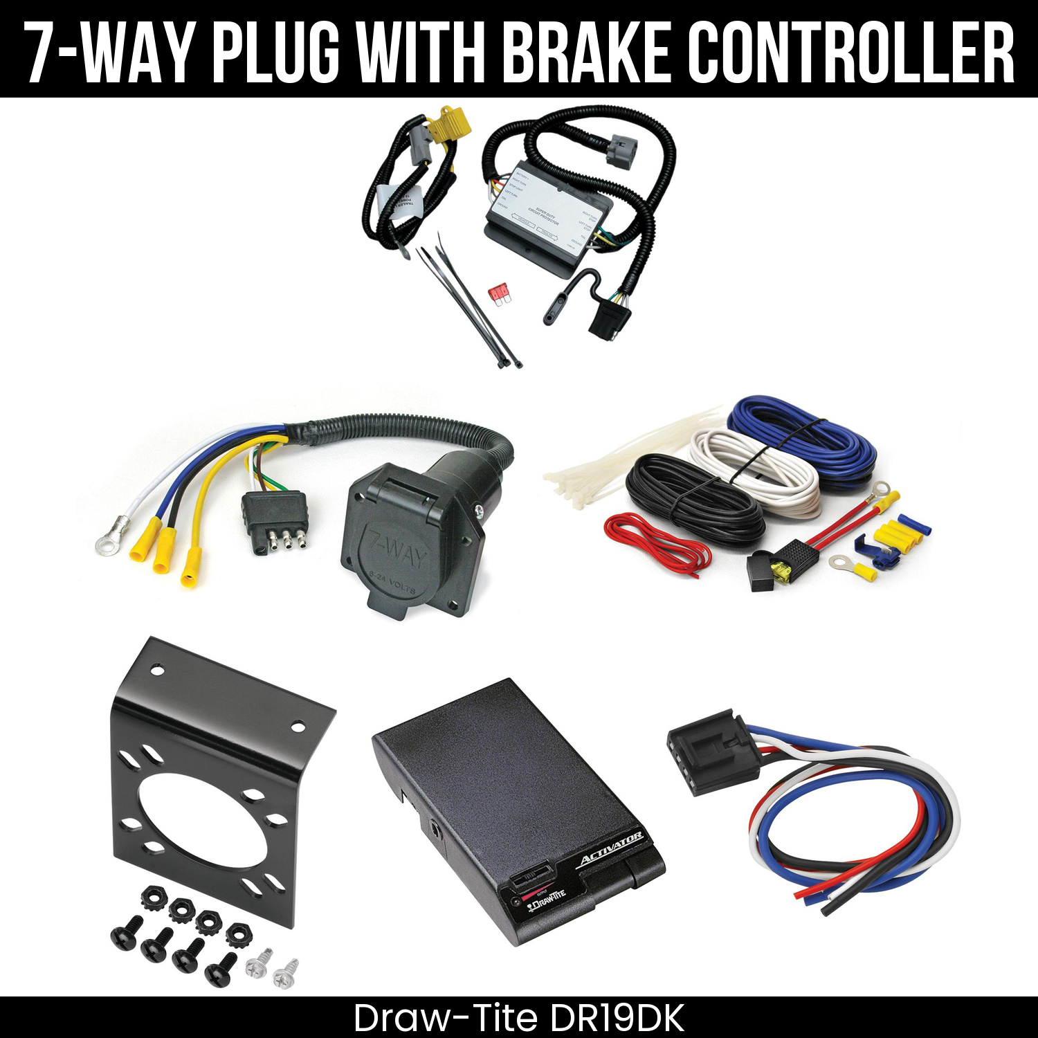 Trailer Wiring 7-Way Economy Plug w/ Bracket , Draw-Tite Activator Brake Control