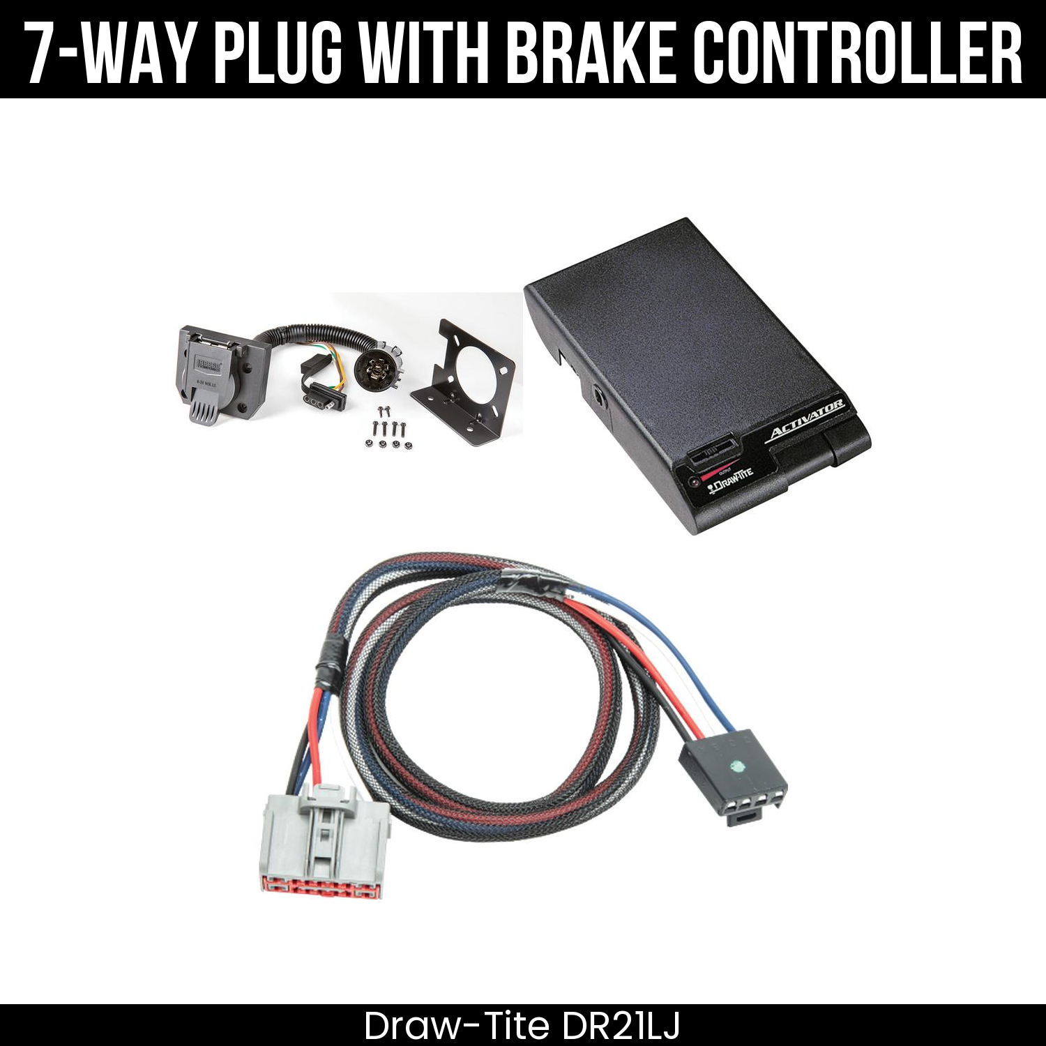 Trailer Wiring 7-Way Plug w/ Bracket , Draw-Tite Activator Brake Control