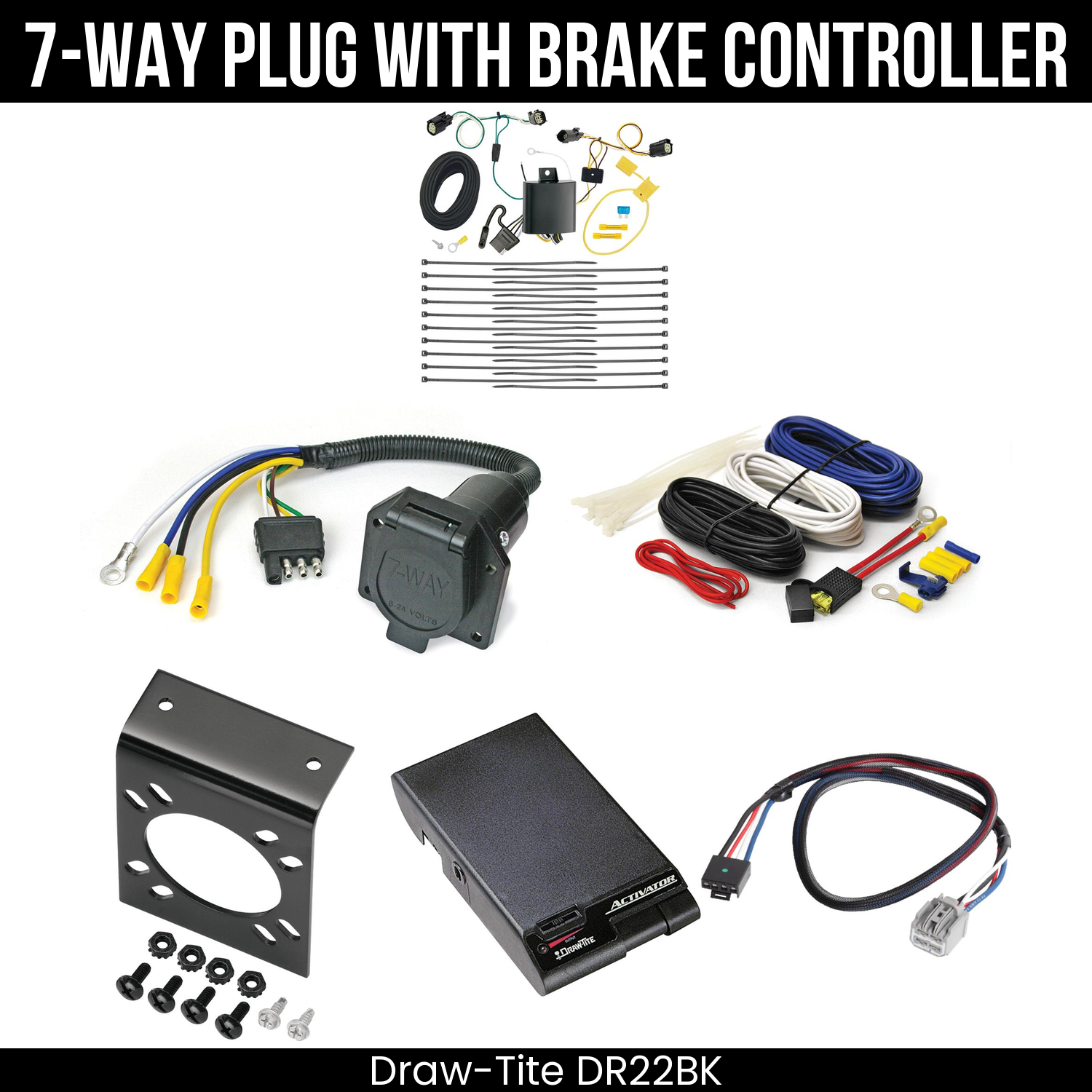 Trailer Wiring 7-Way Economy Plug w/ Bracket , Draw-Tite Activator Brake Control