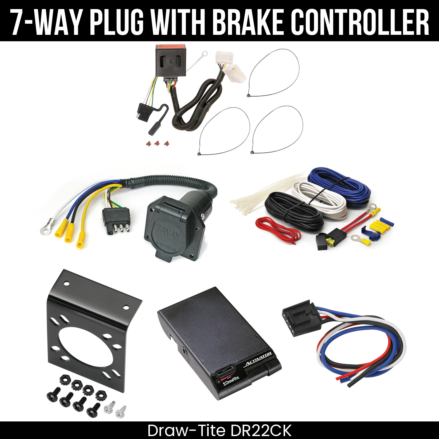 Trailer Wiring 7-Way Economy Plug w/ Bracket , Draw-Tite Activator Brake Control