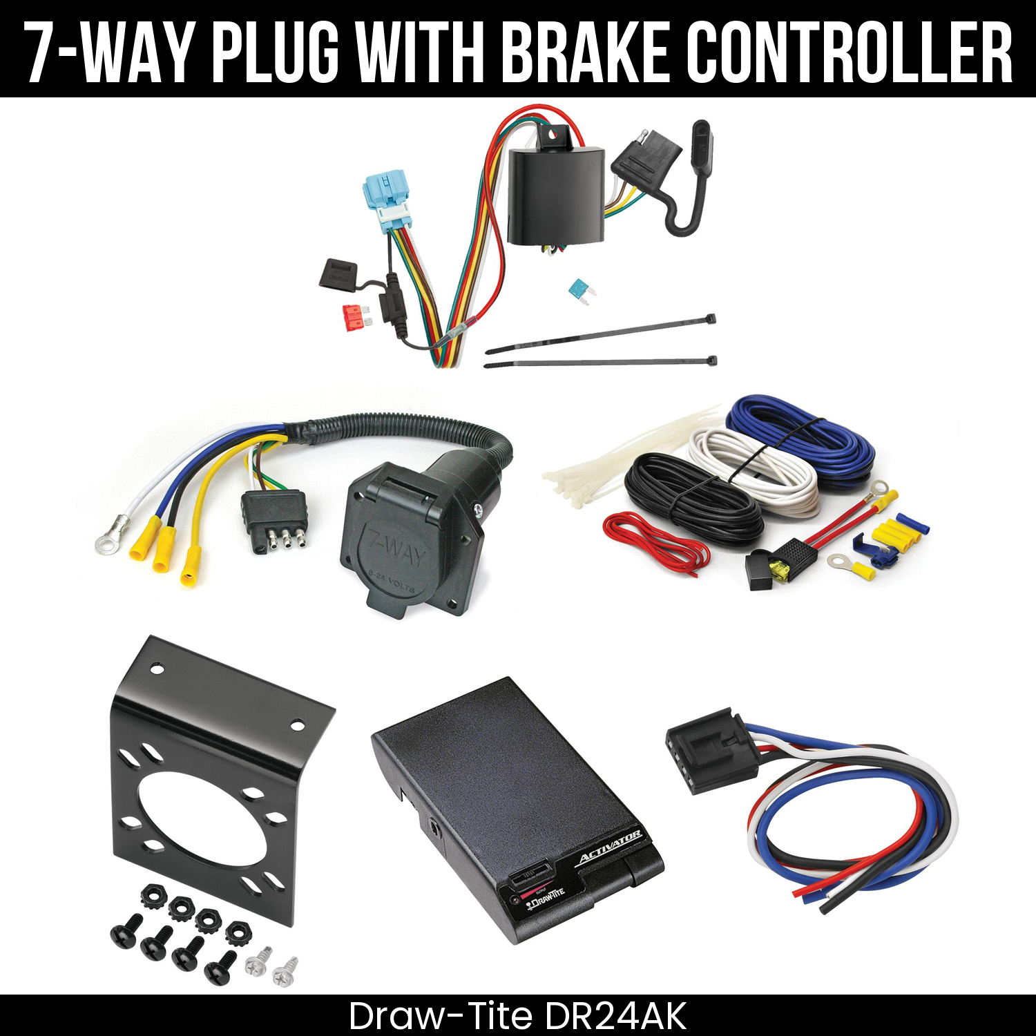 Trailer Wiring 7-Way Economy Plug w/ Bracket , Draw-Tite Activator Brake Control