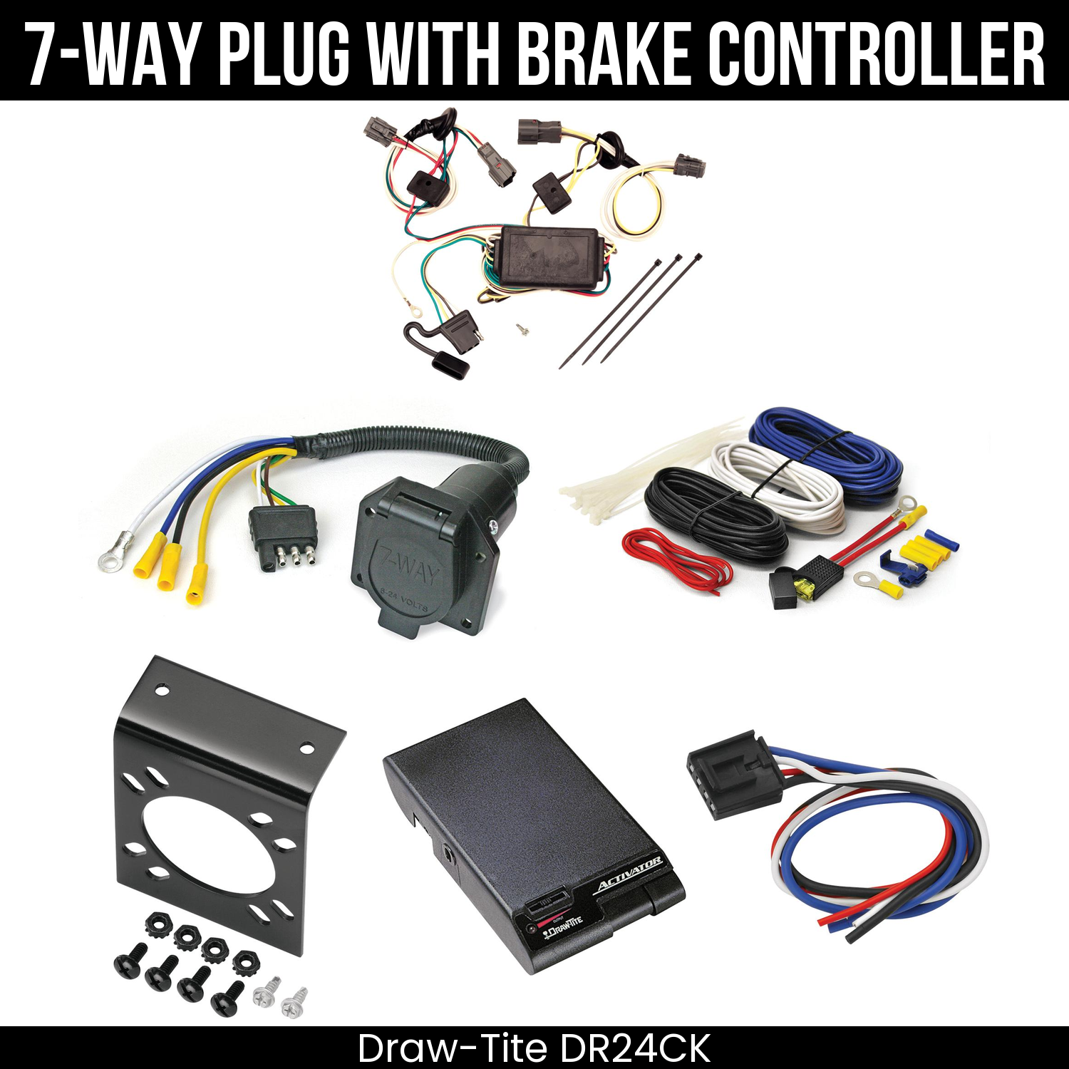 Trailer Wiring 7-Way Economy Plug w/ Bracket , Draw-Tite Activator Brake Control