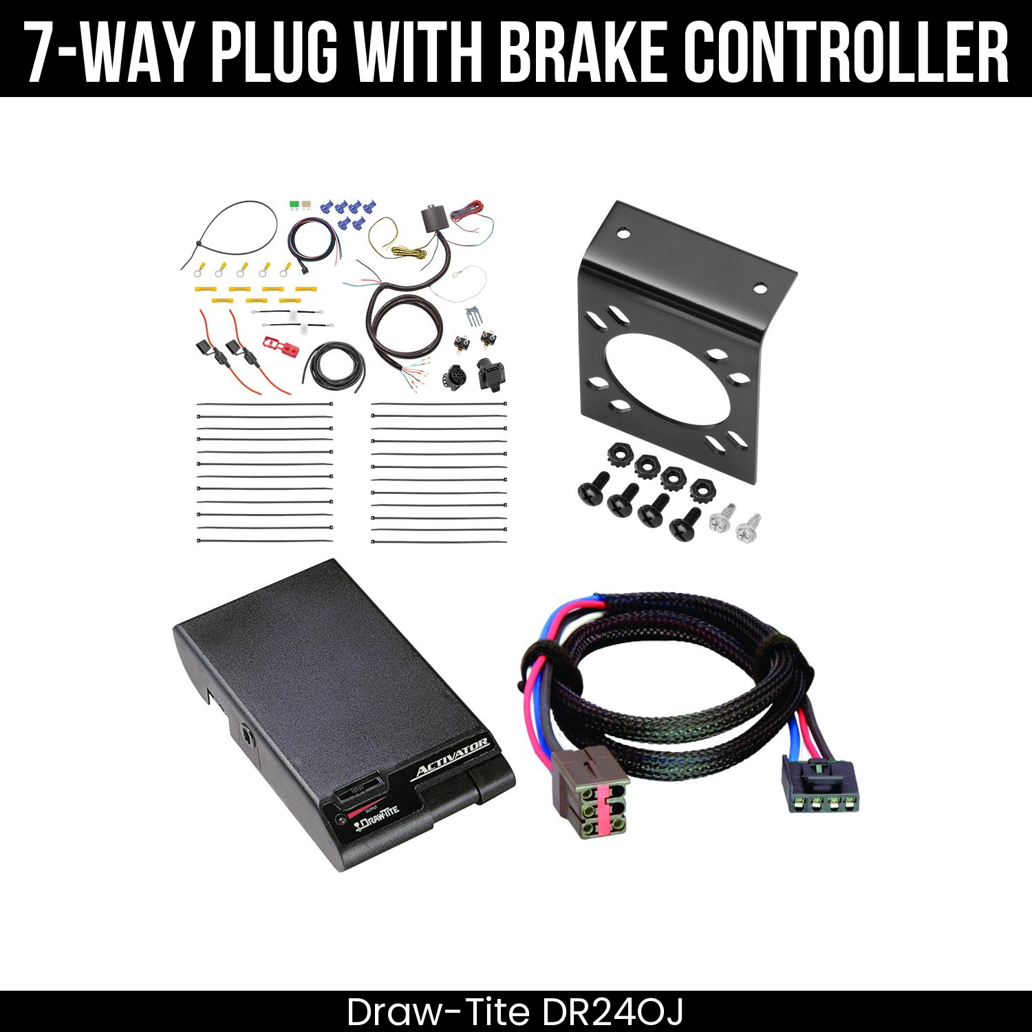 Trailer Wiring 7-Way Plug w/ Bracket , Draw-Tite Activator Brake Control