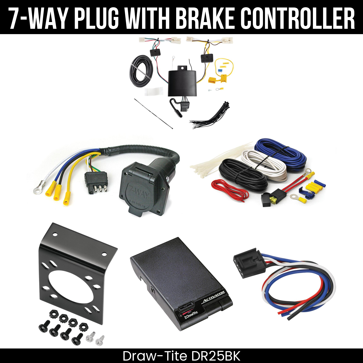 Trailer Wiring 7-Way Economy Plug w/ Bracket , Draw-Tite Activator Brake Control