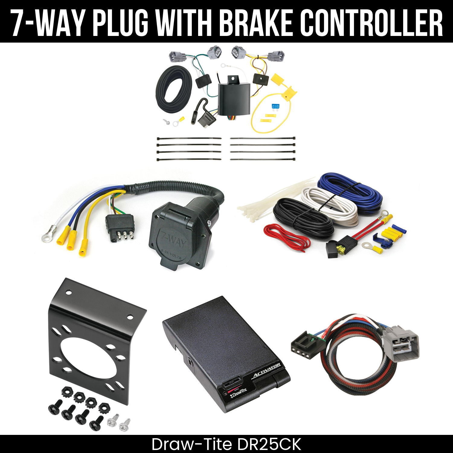Trailer Wiring 7-Way Economy Plug w/ Bracket , Draw-Tite Activator Brake Control