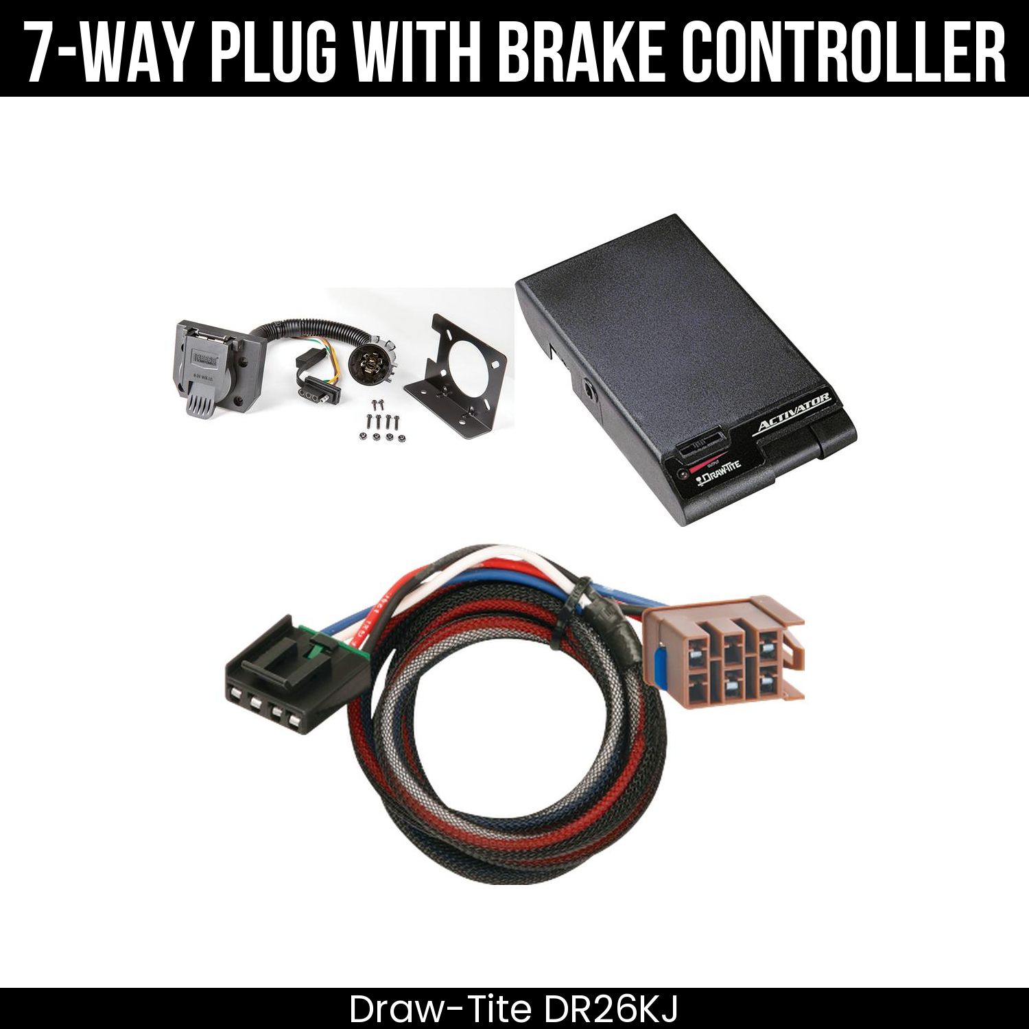 Trailer Wiring 7-Way Plug w/ Bracket , Draw-Tite Activator Brake Control