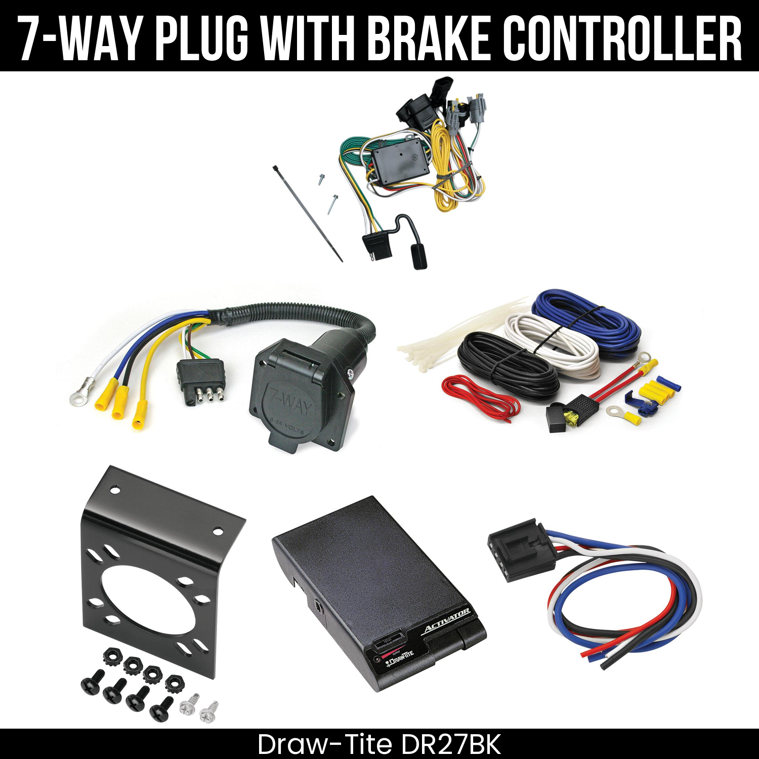 Trailer Wiring 7-Way Economy Plug w/ Bracket , Draw-Tite Activator Brake Control