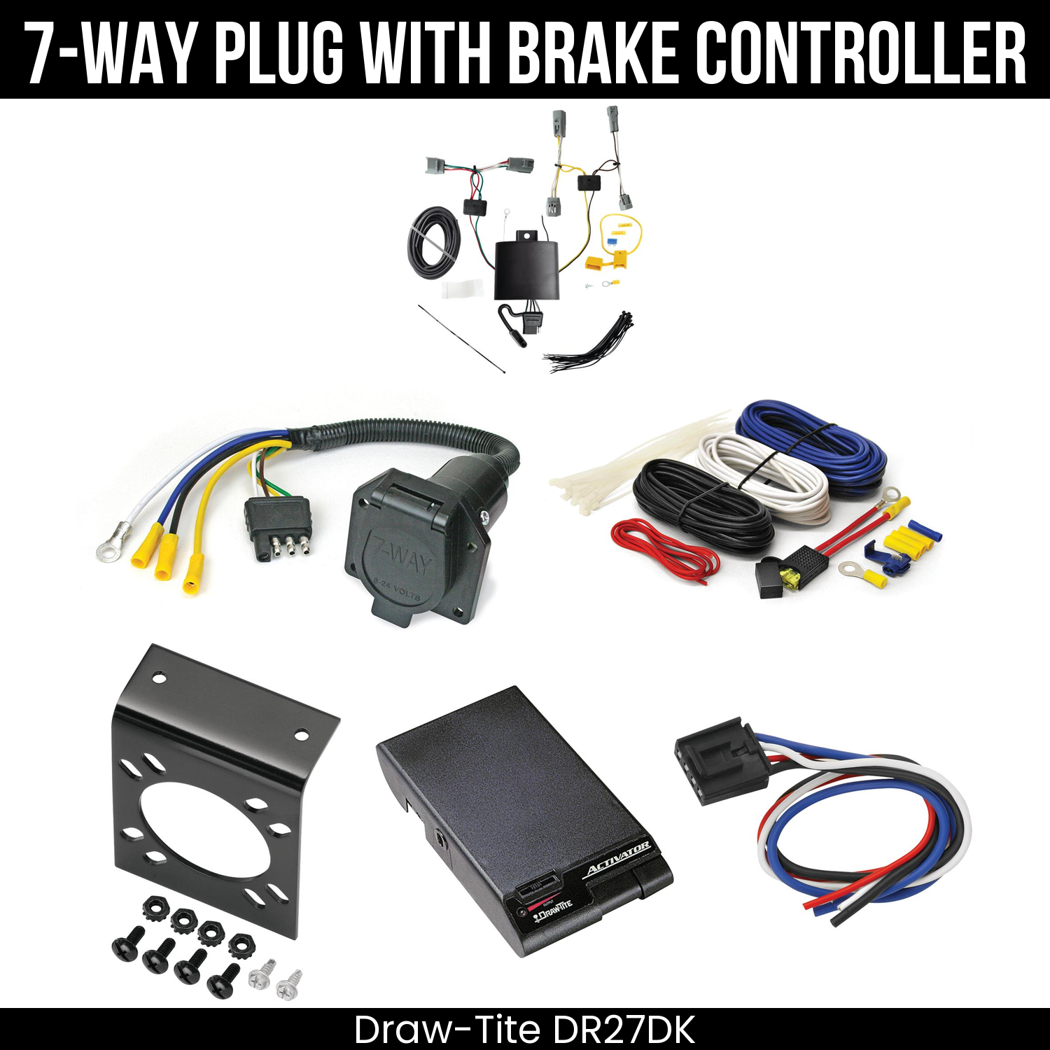 Trailer Wiring 7-Way Economy Plug w/ Bracket , Draw-Tite Activator Brake Control