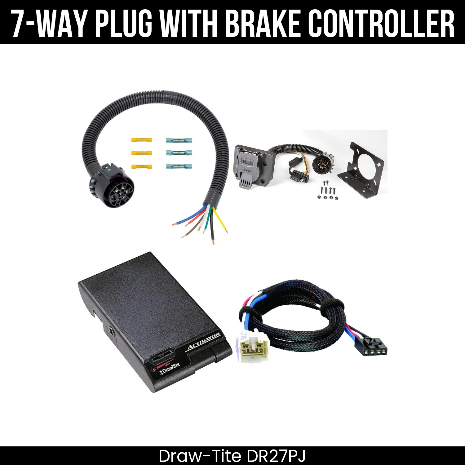 Trailer Wiring 7-Way Plug w/ Bracket , Draw-Tite Activator Brake Control