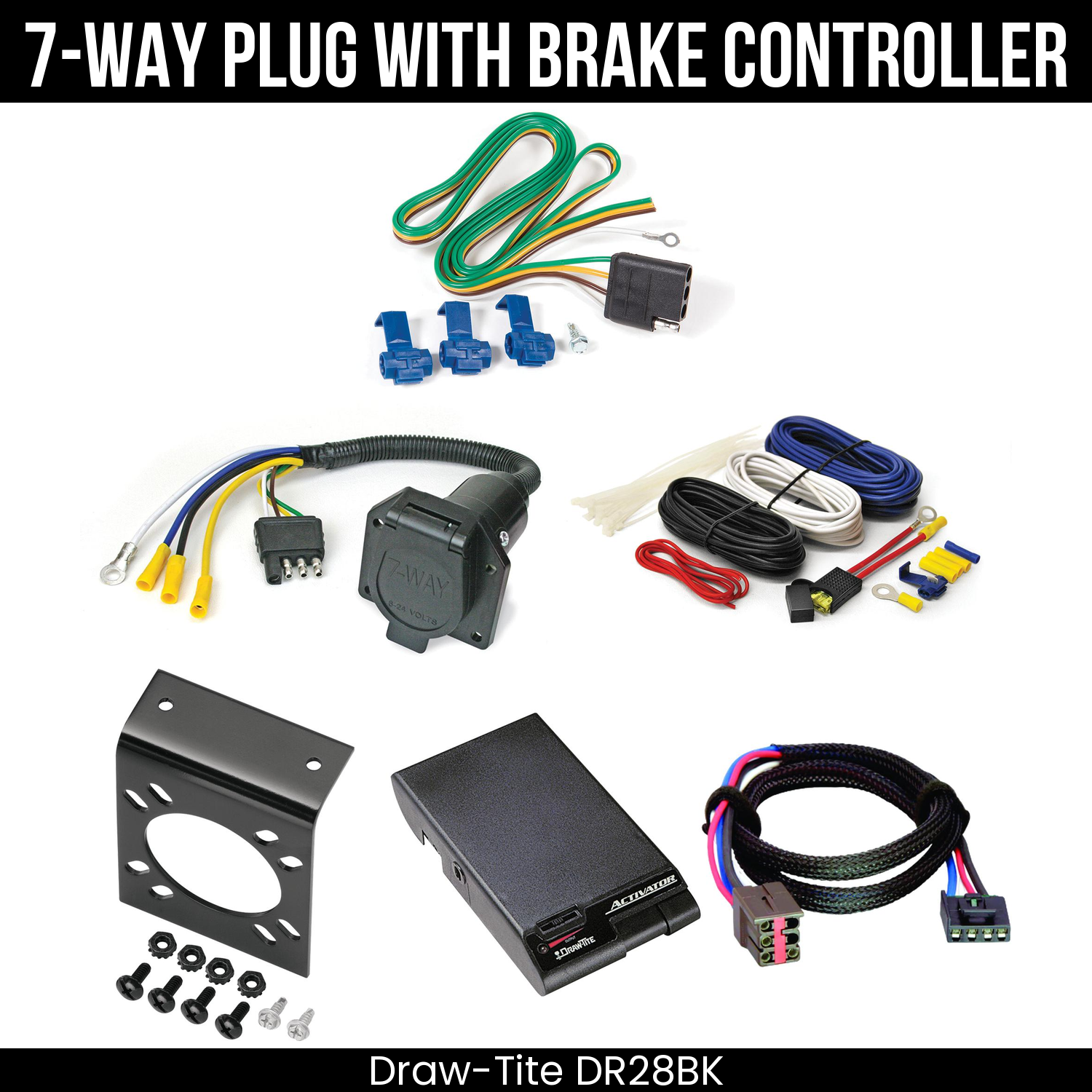 Trailer Wiring 7-Way Economy Plug w/ Bracket , Draw-Tite Activator Brake Control