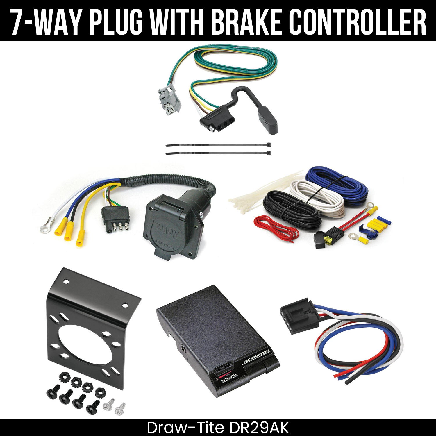 Trailer Wiring 7-Way Economy Plug w/ Bracket , Draw-Tite Activator Brake Control