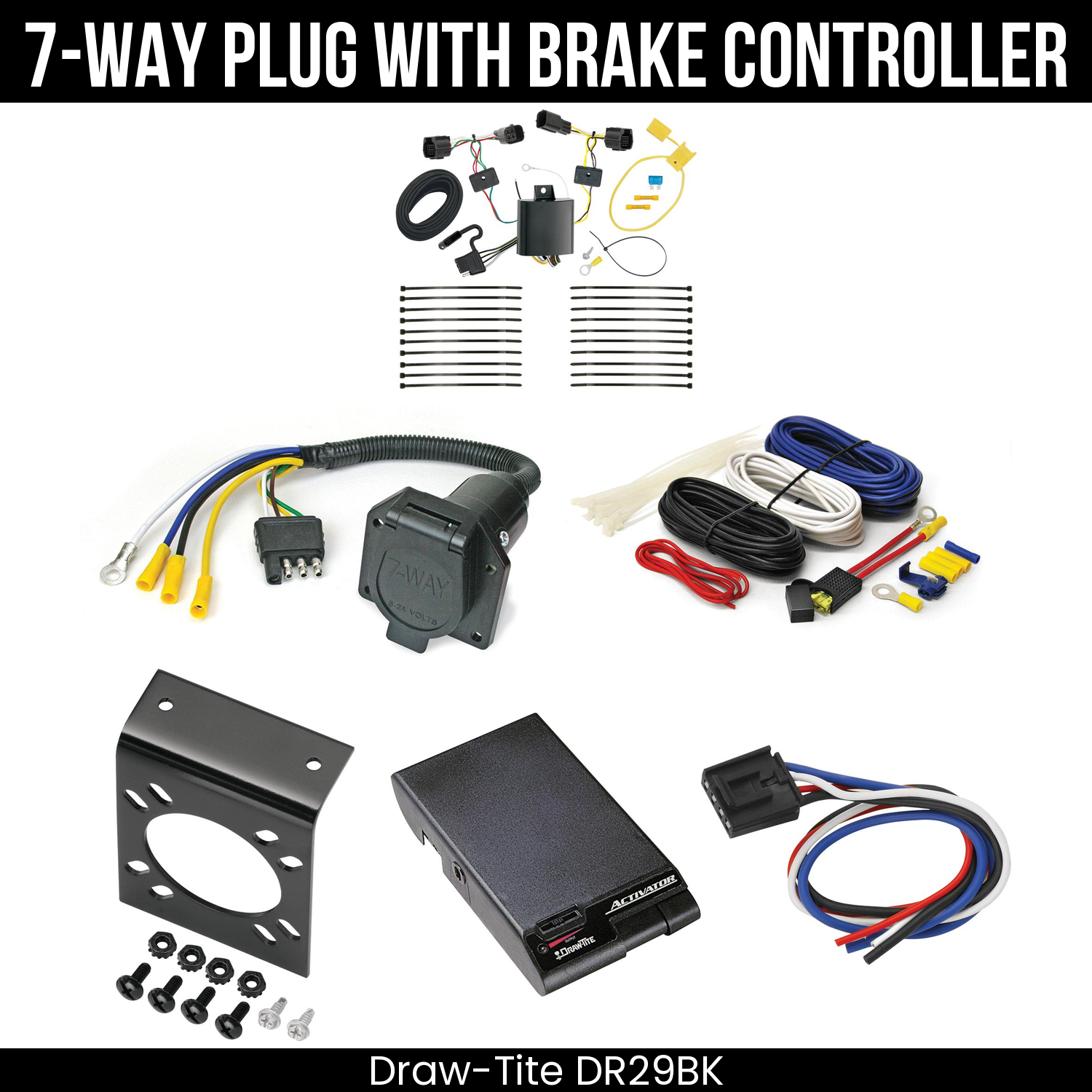Trailer Wiring 7-Way Economy Plug w/ Bracket , Draw-Tite Activator Brake Control