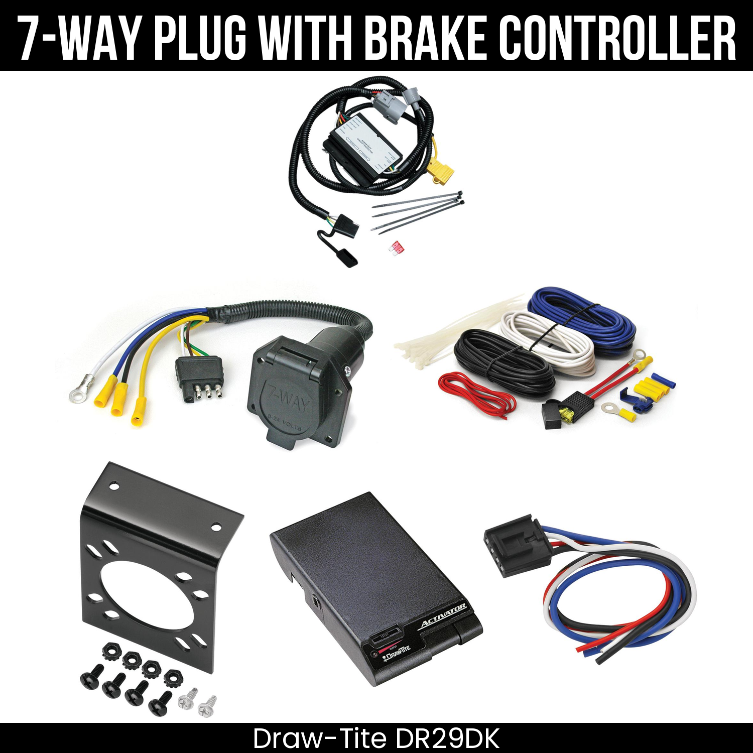 Trailer Wiring 7-Way Economy Plug w/ Bracket , Draw-Tite Activator Brake Control
