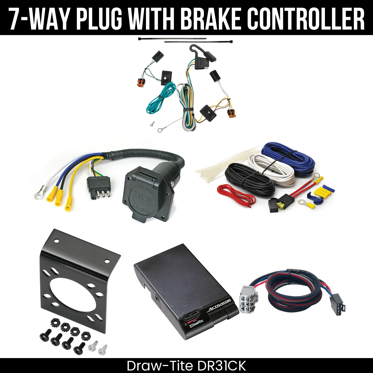 Trailer Wiring 7-Way Economy Plug w/ Bracket , Draw-Tite Activator Brake Control