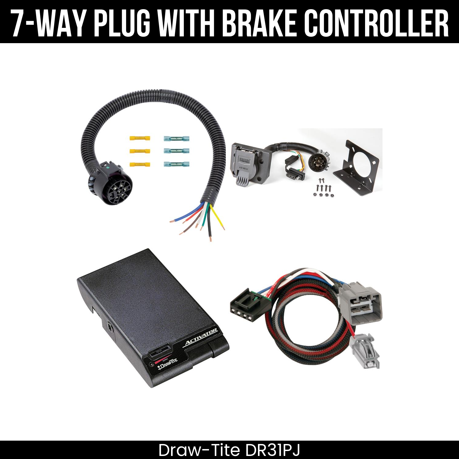 Trailer Wiring 7-Way Plug w/ Bracket , Draw-Tite Activator Brake Control
