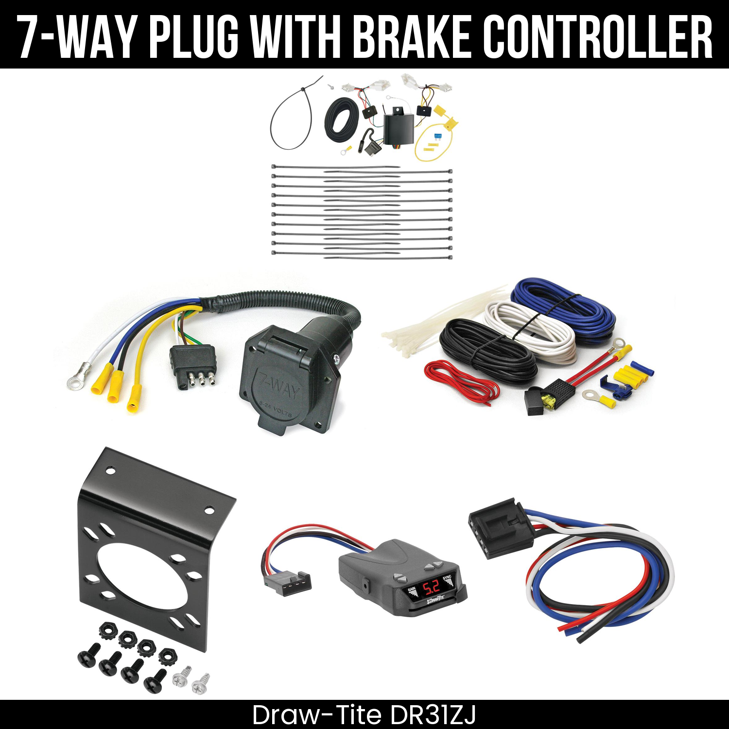 Trailer Wiring 7-Way Economy Plug w/ Bracket , Draw-Tite Activator IV Brake Control