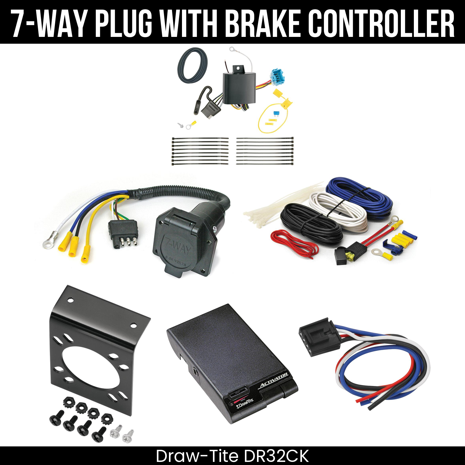 Trailer Wiring 7-Way Economy Plug w/ Bracket , Draw-Tite Activator Brake Control