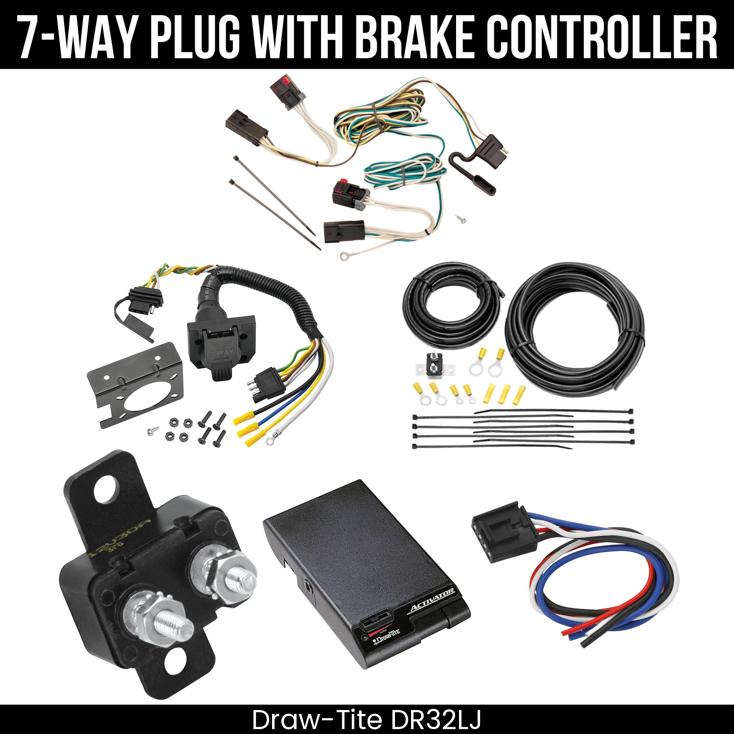 Trailer Wiring 7-Way Plug w/ Bracket , Draw-Tite Activator Brake Control