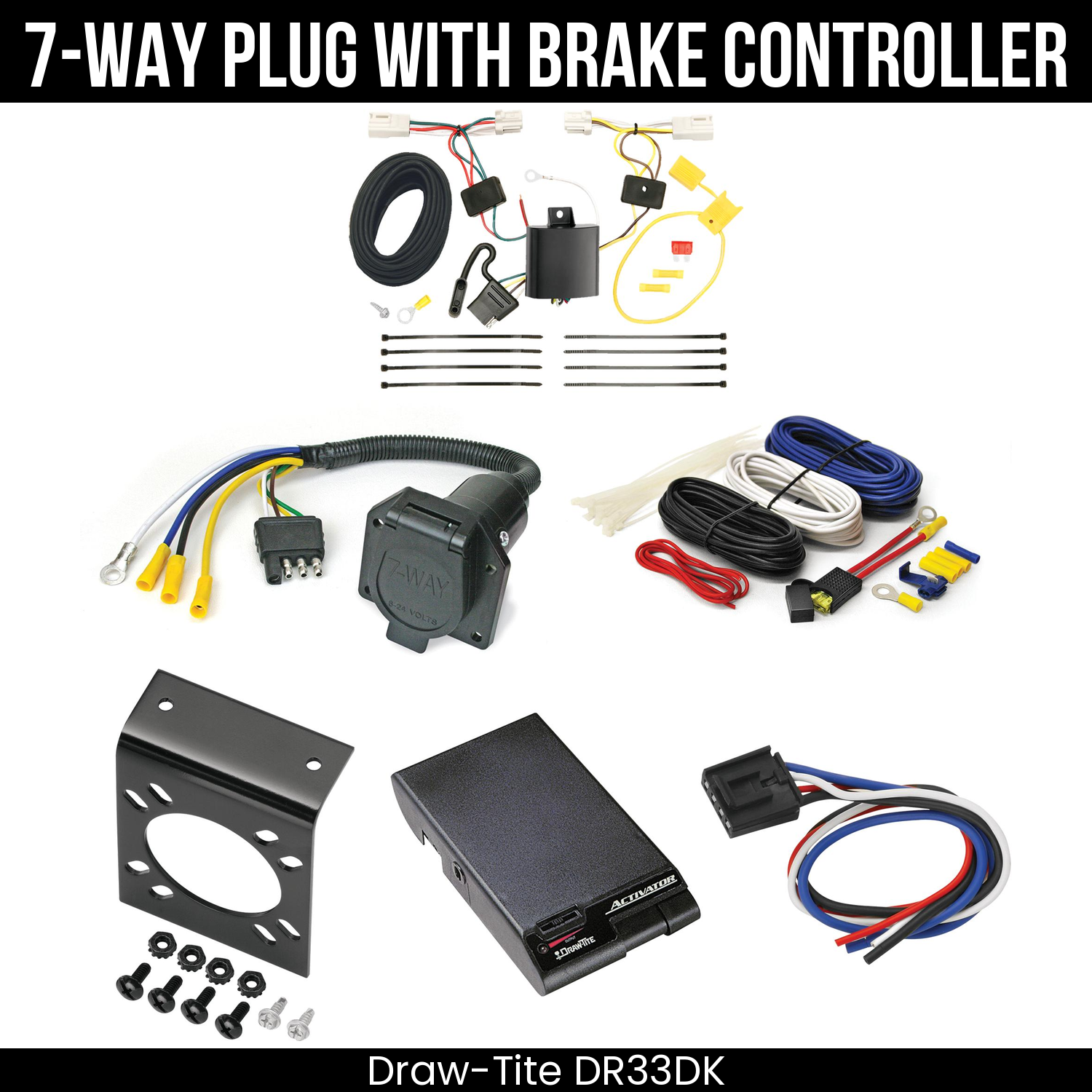 Trailer Wiring 7-Way Economy Plug w/ Bracket , Draw-Tite Activator Brake Control