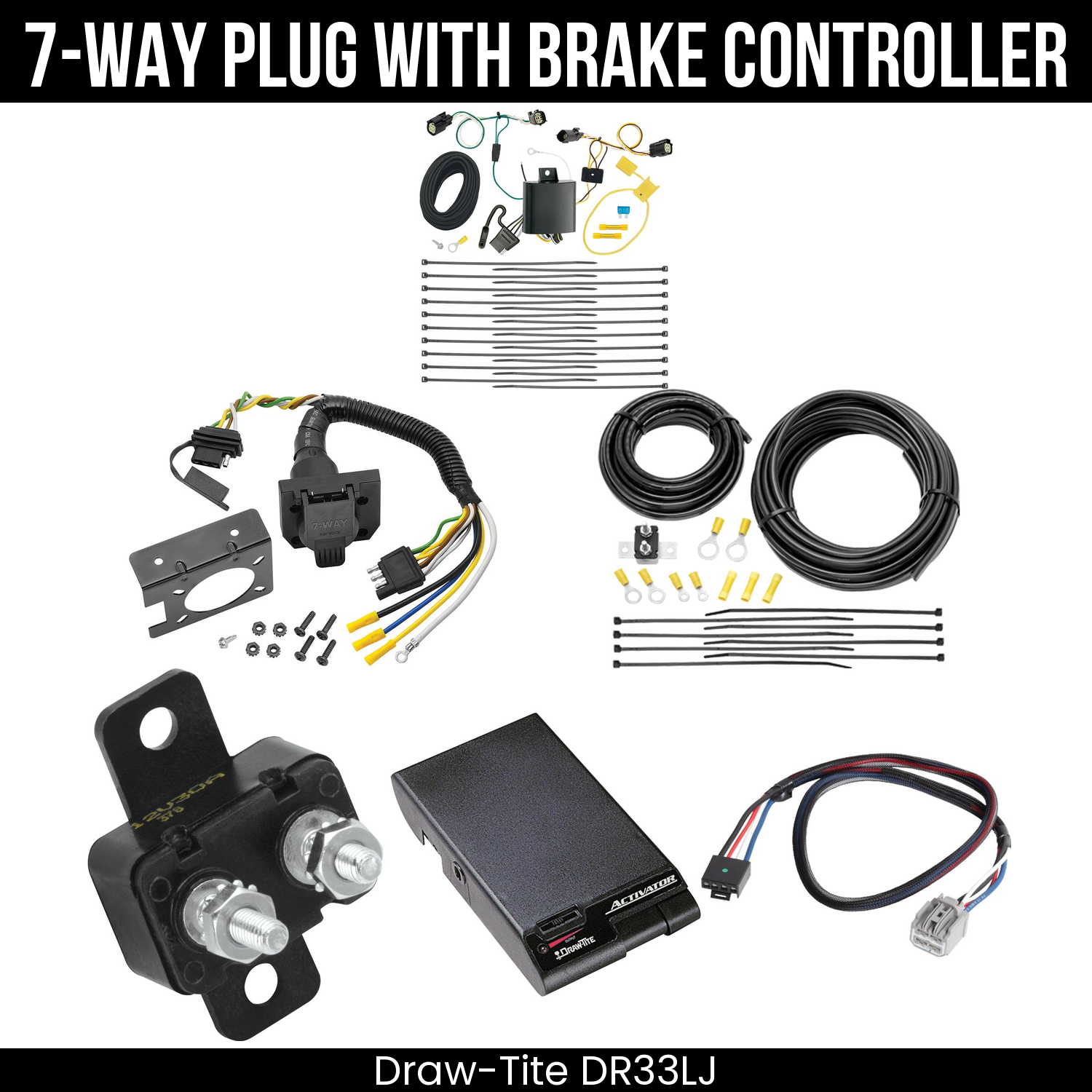 Trailer Wiring 7-Way Plug w/ Bracket , Draw-Tite Activator Brake Control