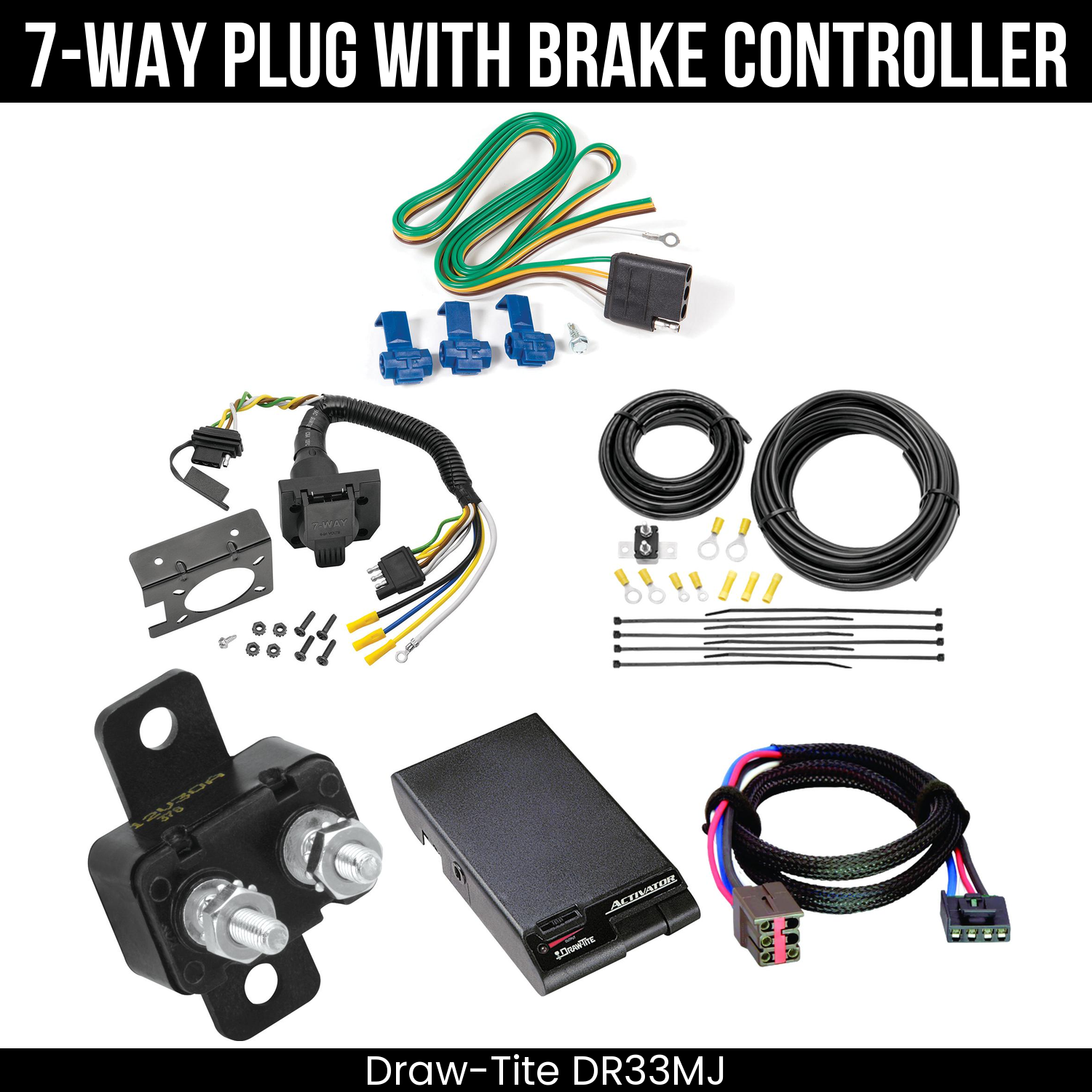 Trailer Wiring 7-Way Plug w/ Bracket , Draw-Tite Activator Brake Control