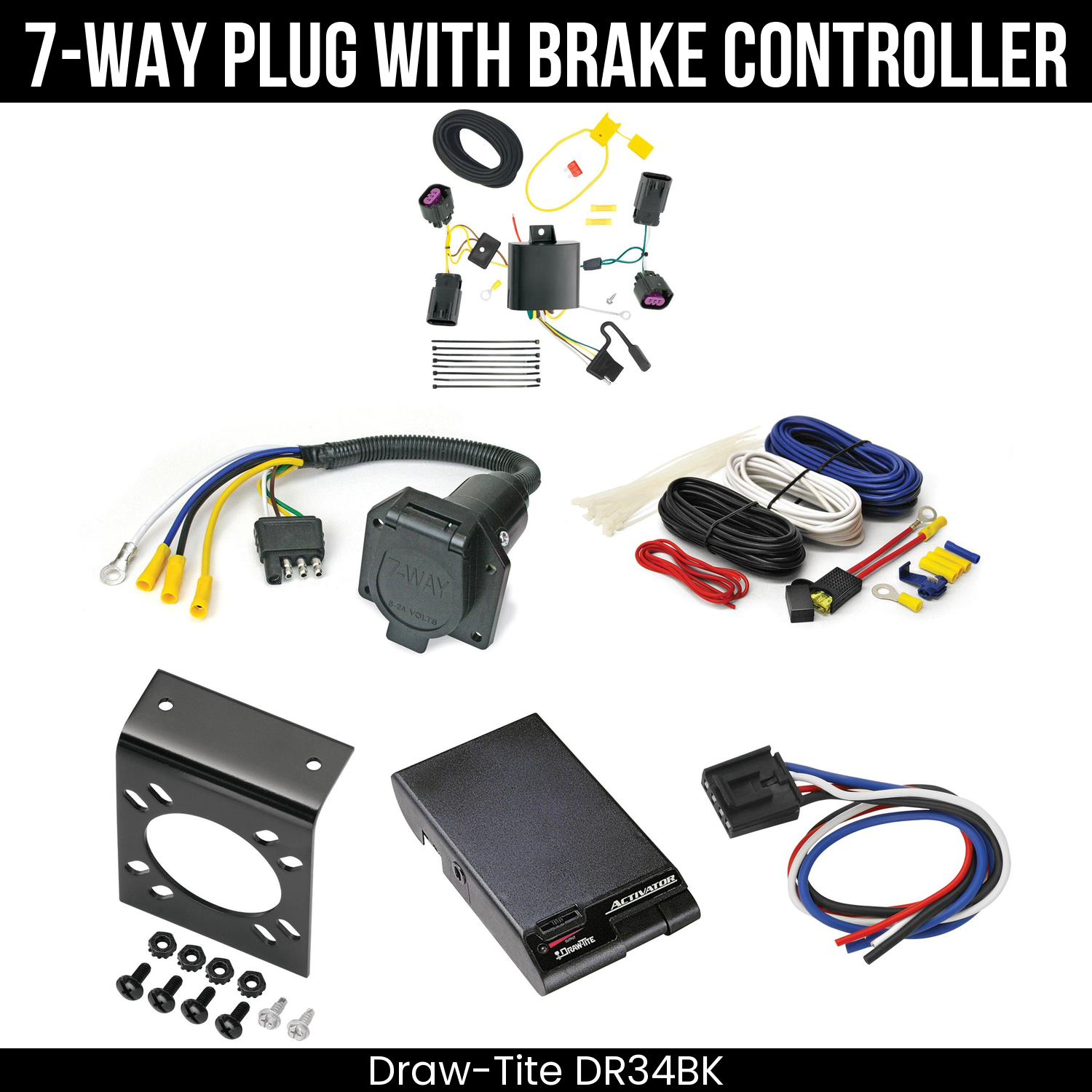 Trailer Wiring 7-Way Economy Plug w/ Bracket , Draw-Tite Activator Brake Control