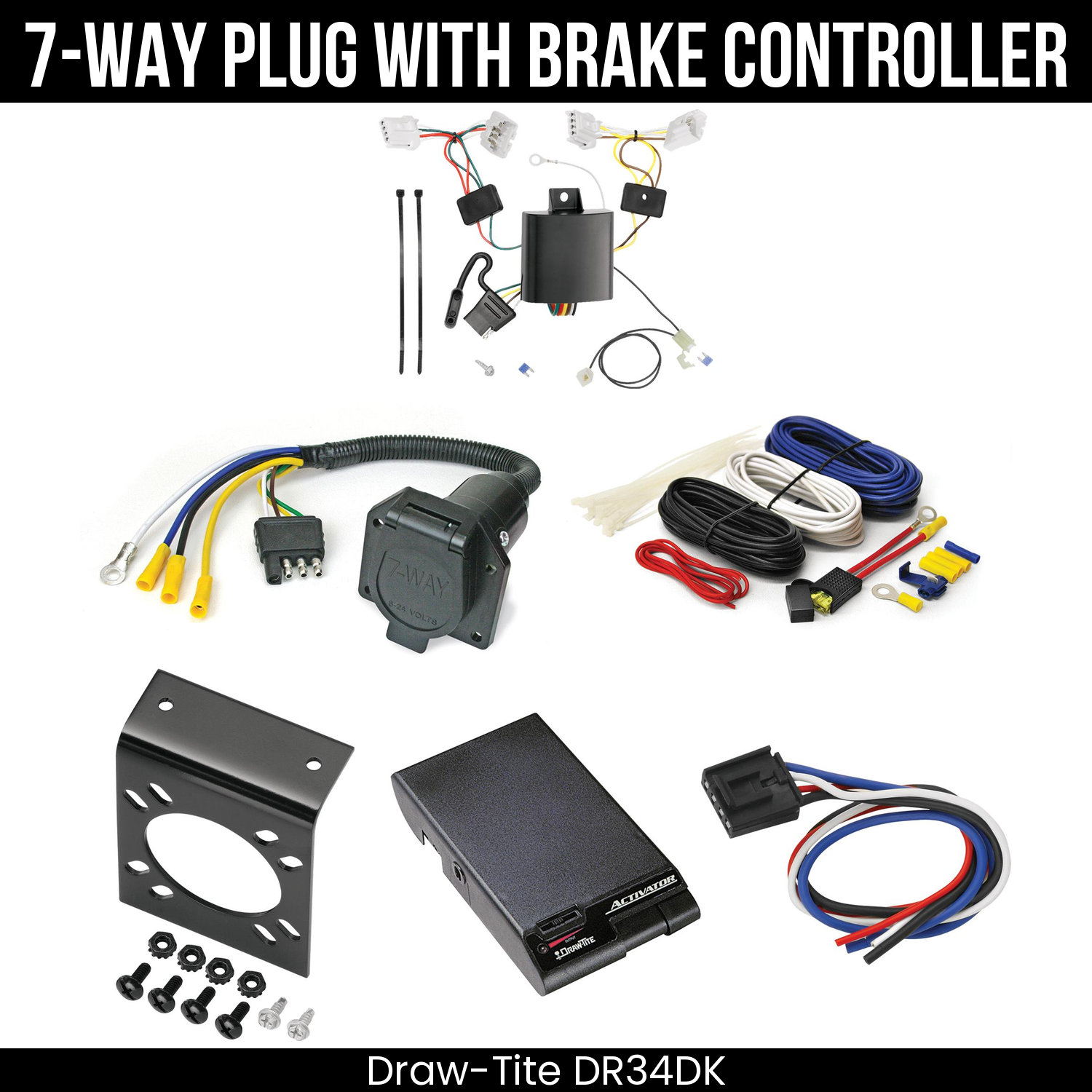 Trailer Wiring 7-Way Economy Plug w/ Bracket , Draw-Tite Activator Brake Control