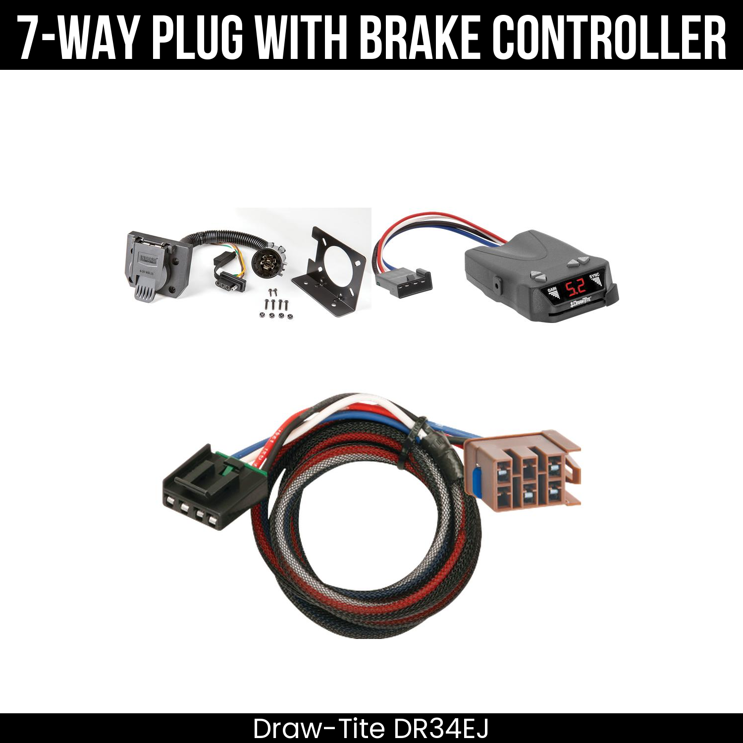Trailer Wiring 7-Way Plug w/ Bracket , Draw-Tite Activator IV Brake Control