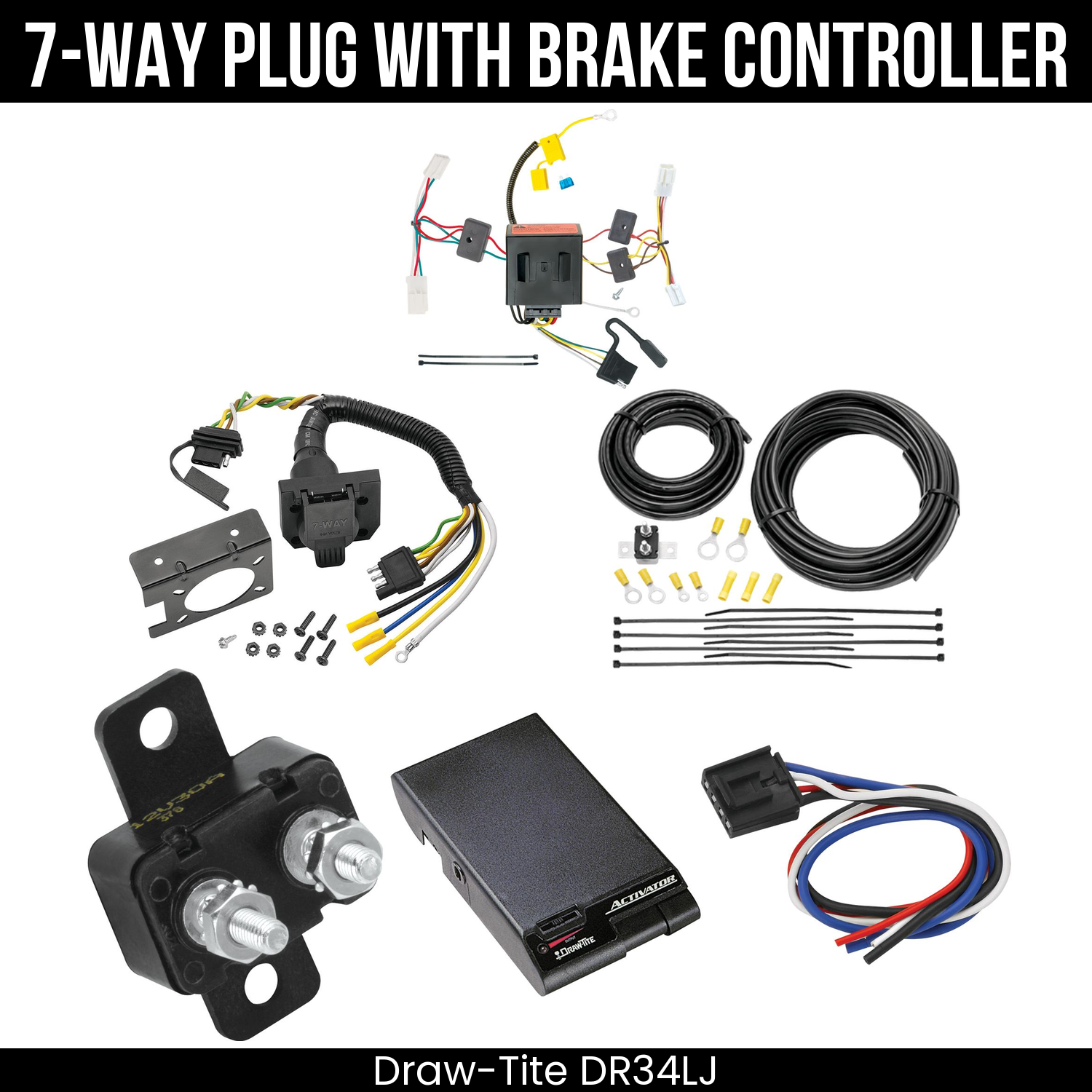 Trailer Wiring 7-Way Plug w/ Bracket , Draw-Tite Activator Brake Control