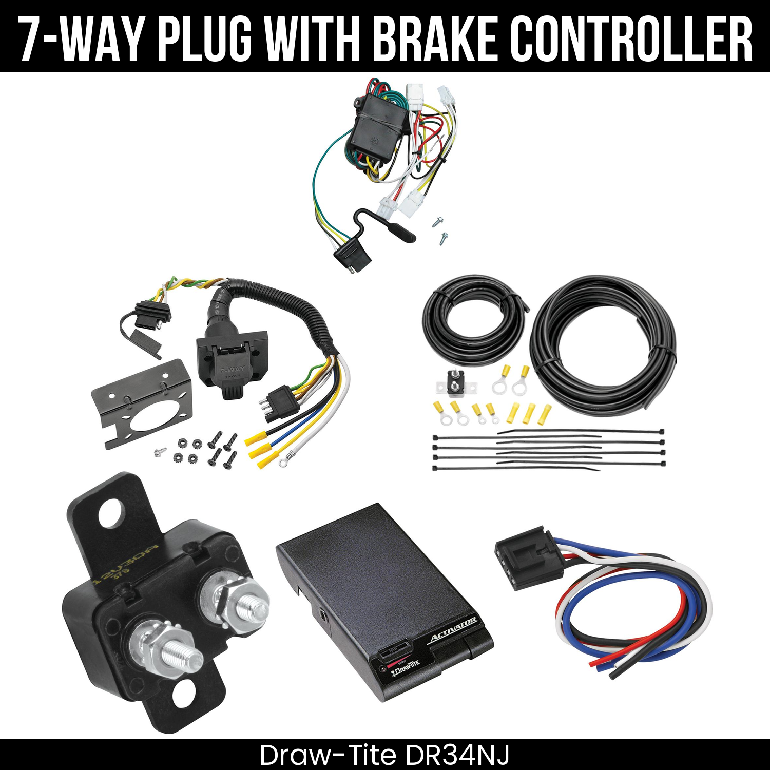 Trailer Wiring 7-Way Plug w/ Bracket , Draw-Tite Activator Brake Control