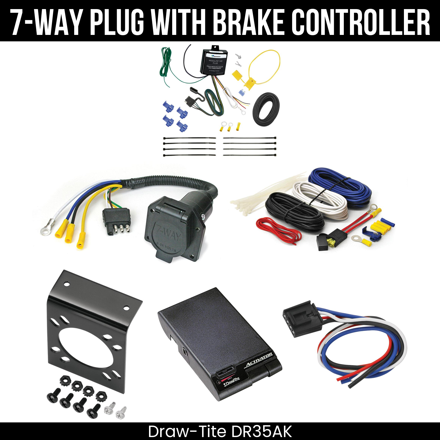 Trailer Wiring 7-Way Economy Plug w/ Bracket , Draw-Tite Activator Brake Control