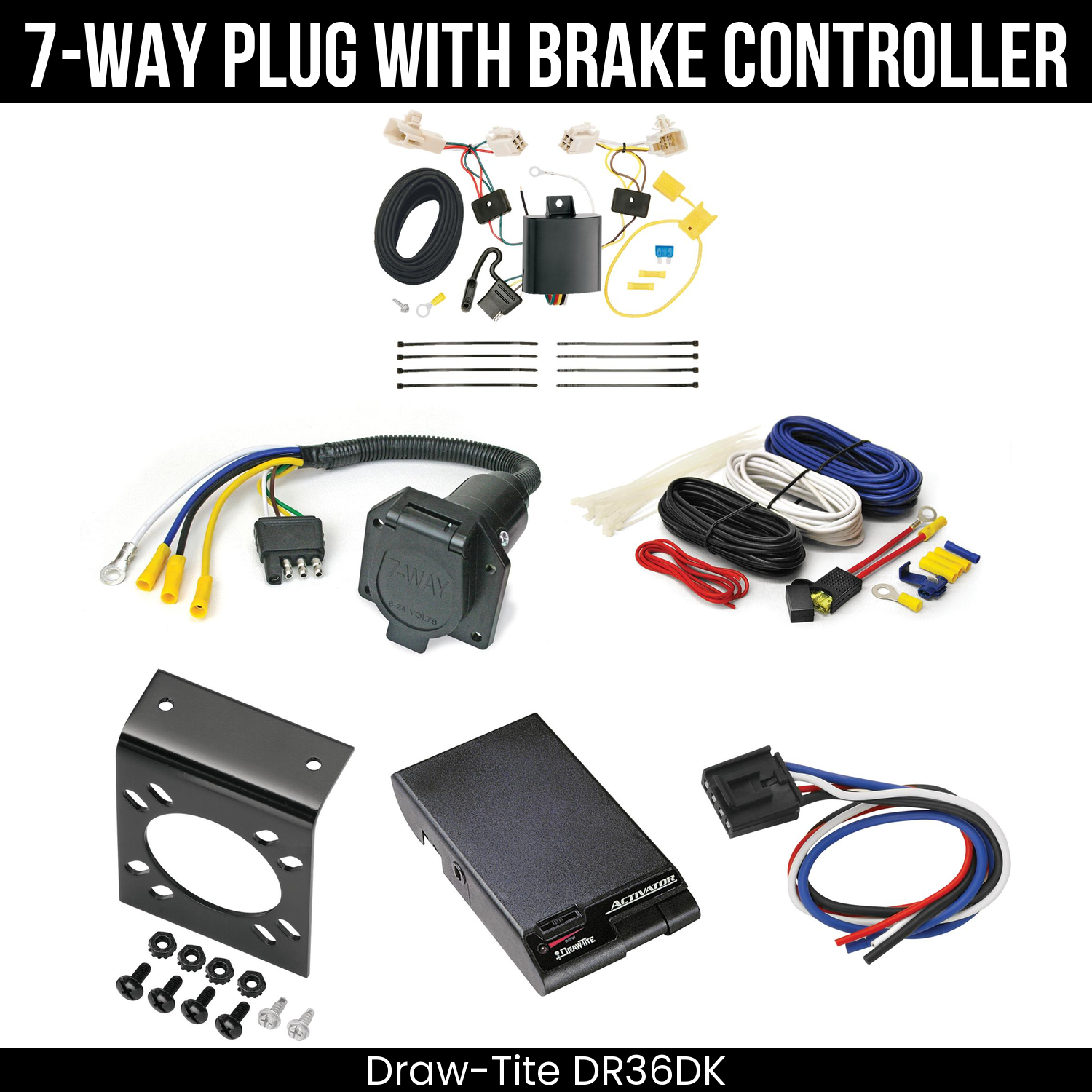 Trailer Wiring 7-Way Economy Plug w/ Bracket , Draw-Tite Activator Brake Control