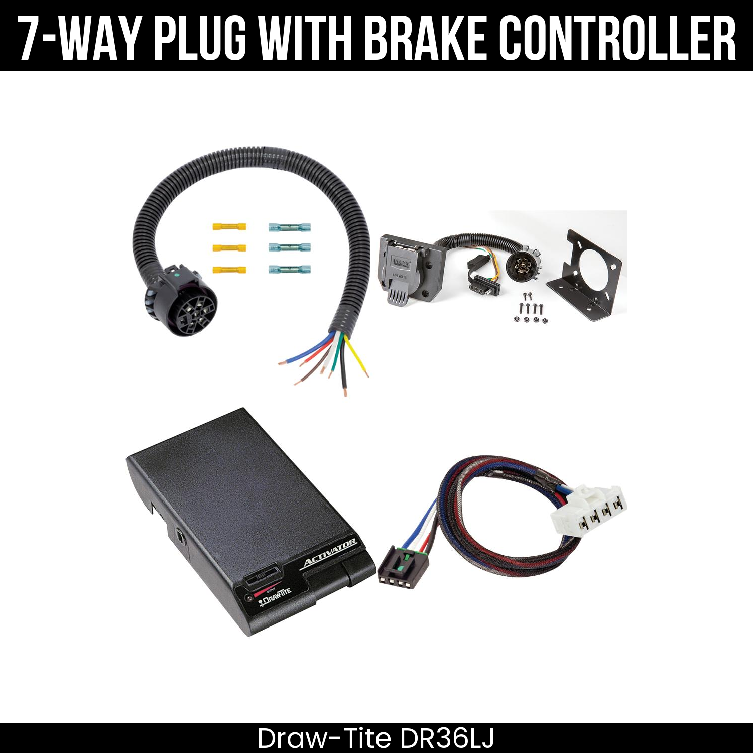 Trailer Wiring 7-Way Plug w/ Bracket , Draw-Tite Activator Brake Control