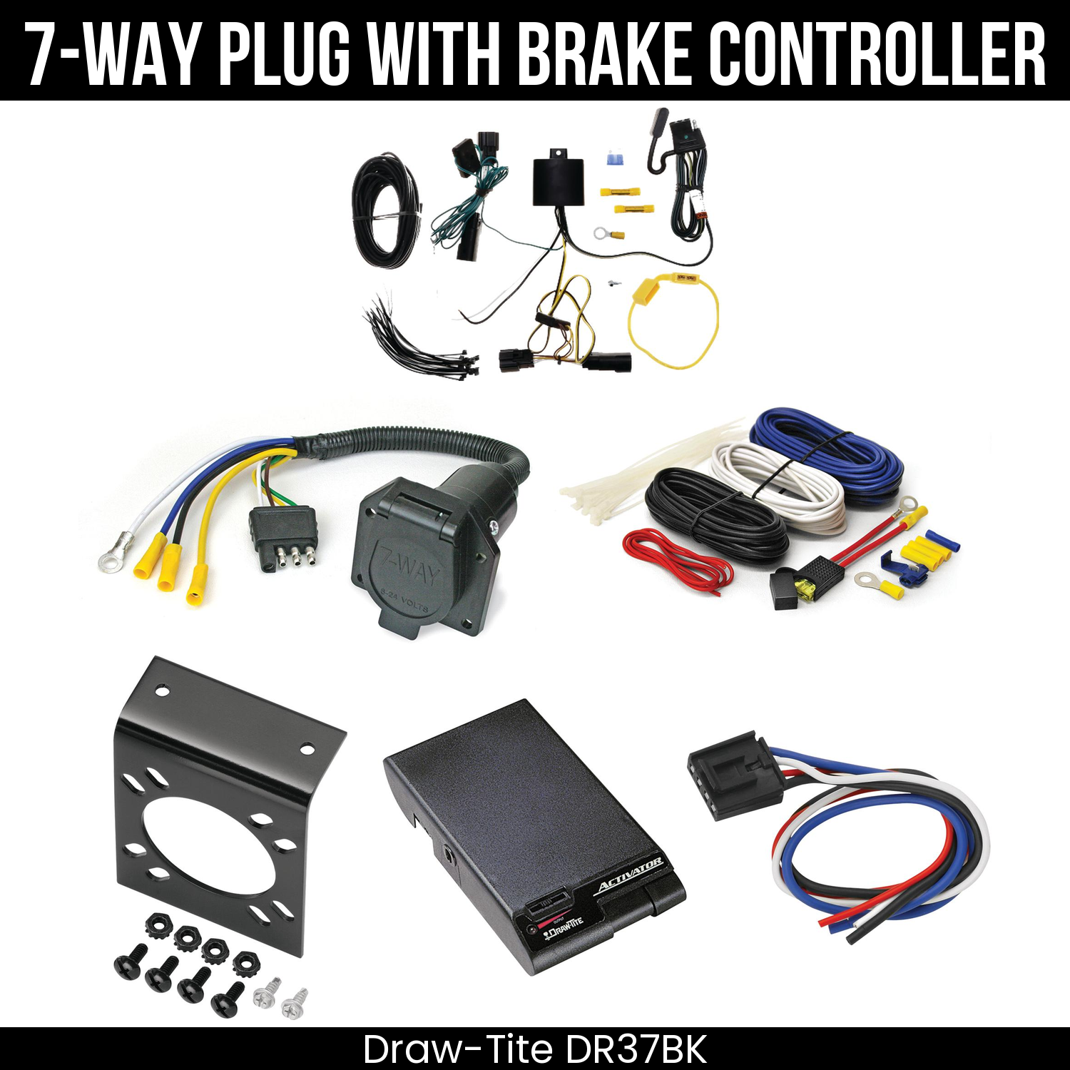 Trailer Wiring 7-Way Economy Plug w/ Bracket , Draw-Tite Activator Brake Control