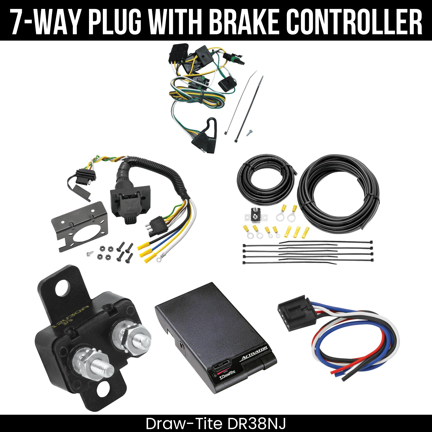 Trailer Wiring 7-Way Plug w/ Bracket , Draw-Tite Activator Brake Control