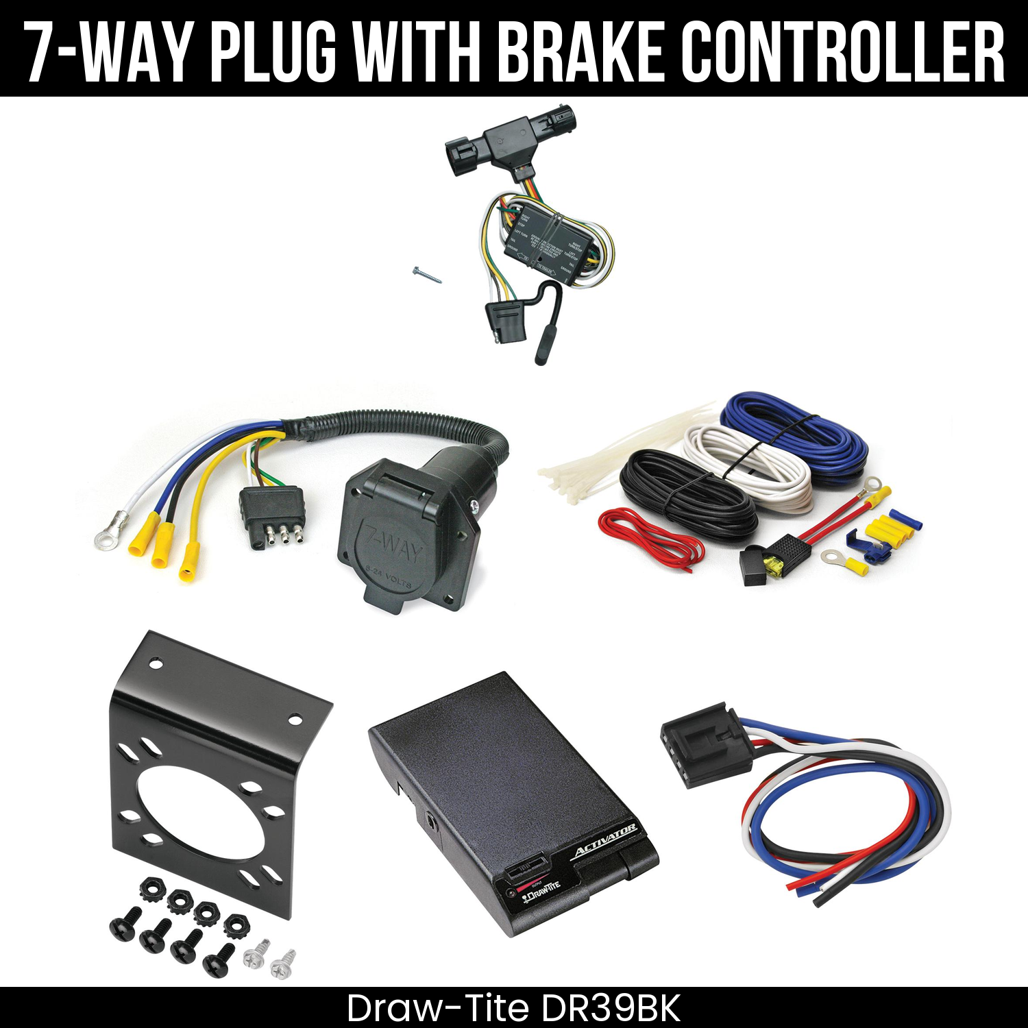 Trailer Wiring 7-Way Economy Plug w/ Bracket , Draw-Tite Activator Brake Control