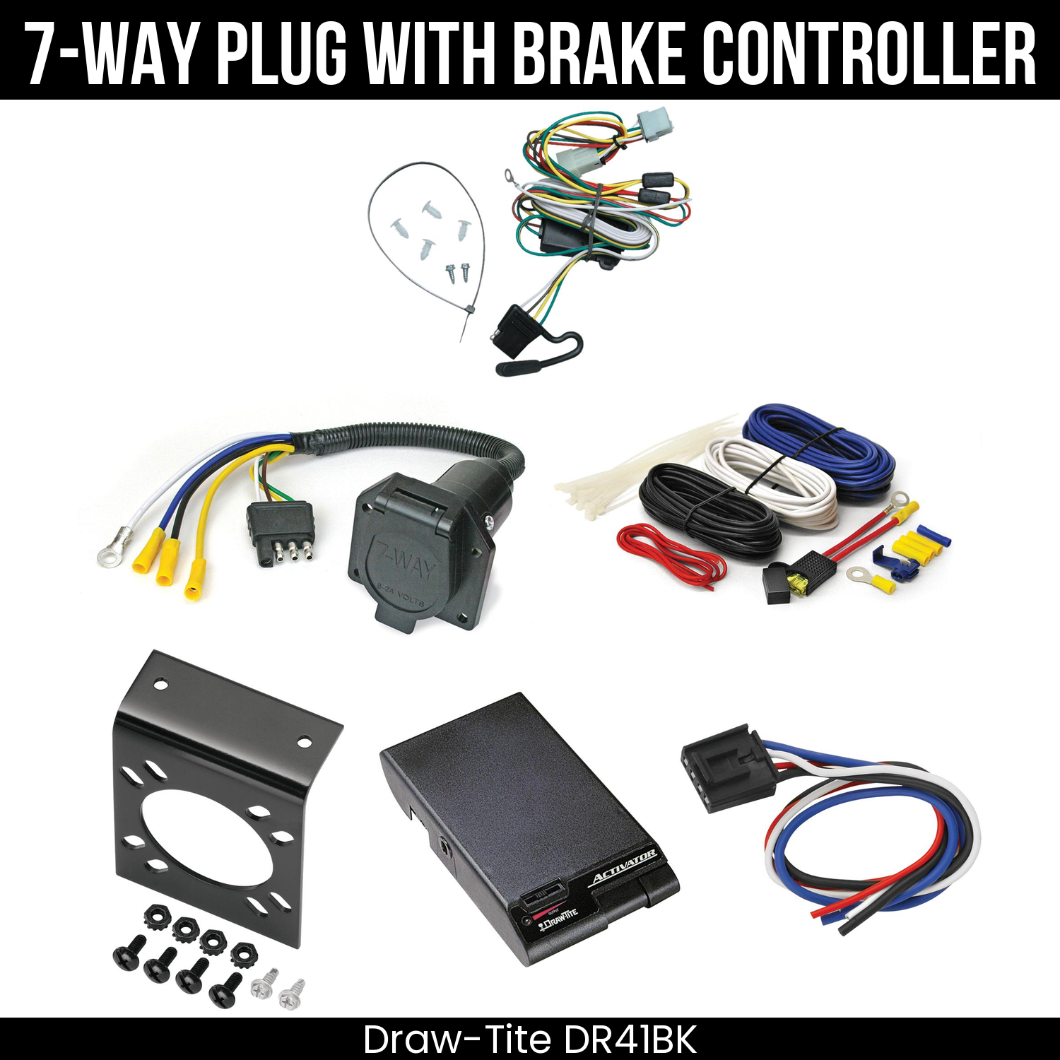 Trailer Wiring 7-Way Economy Plug w/ Bracket , Draw-Tite Activator Brake Control