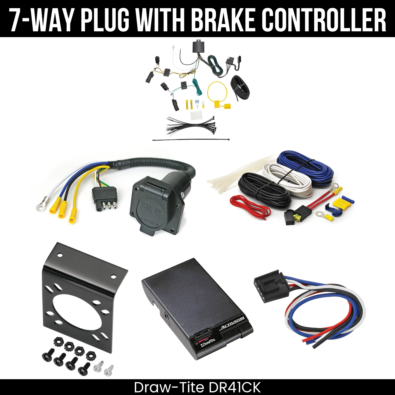 Trailer Wiring 7-Way Economy Plug w/ Bracket , Draw-Tite Activator Brake Control