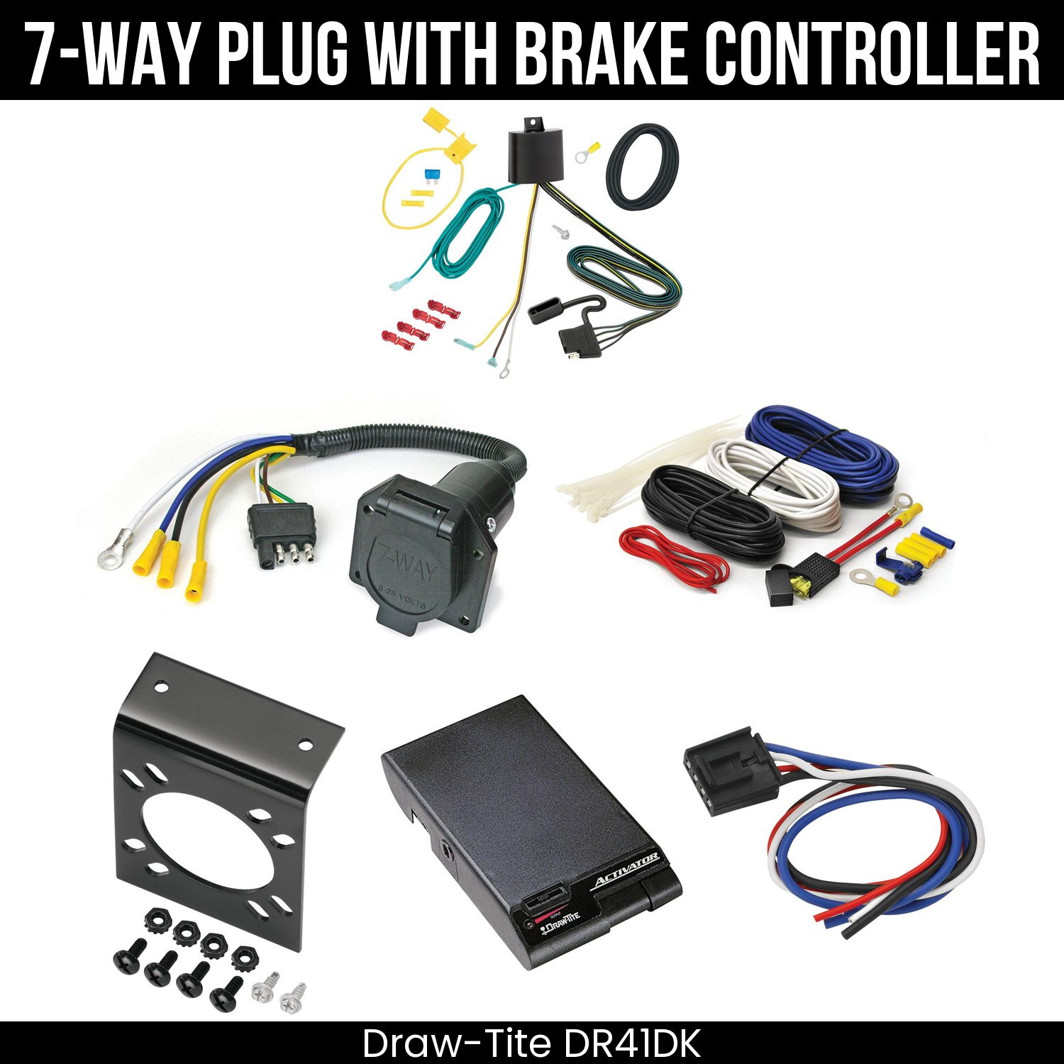 Trailer Wiring 7-Way Economy Plug w/ Bracket , Draw-Tite Activator Brake Control