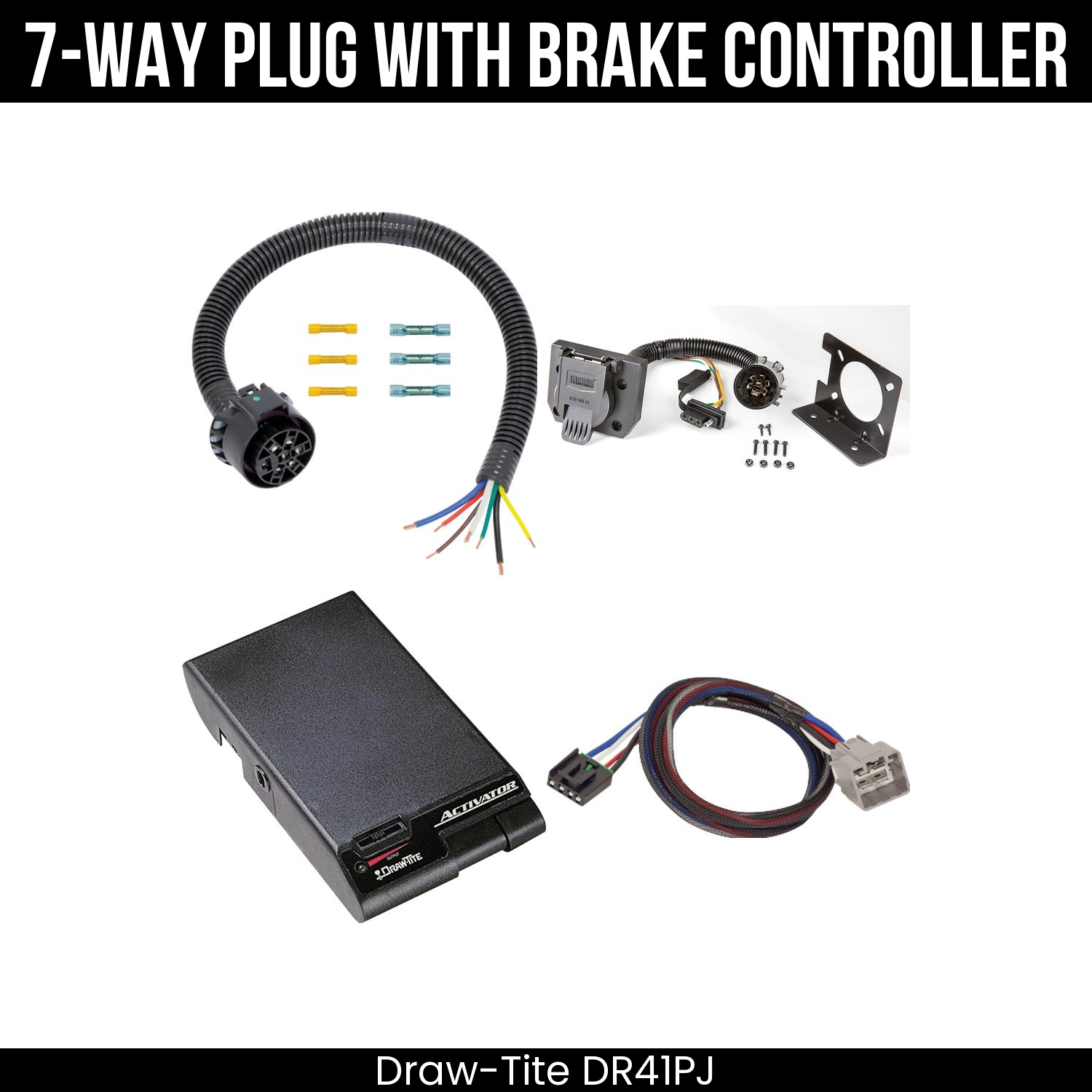 Trailer Wiring 7-Way Plug w/ Bracket , Draw-Tite Activator Brake Control